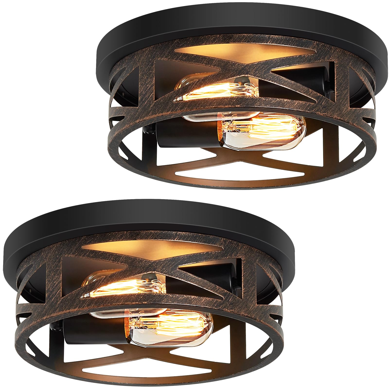ZHU YAN Flush Mount 4-Light Ceiling Light Fixture for Hallway, Kitchen, Entryway - Black, E26 Base (2 Pack)
