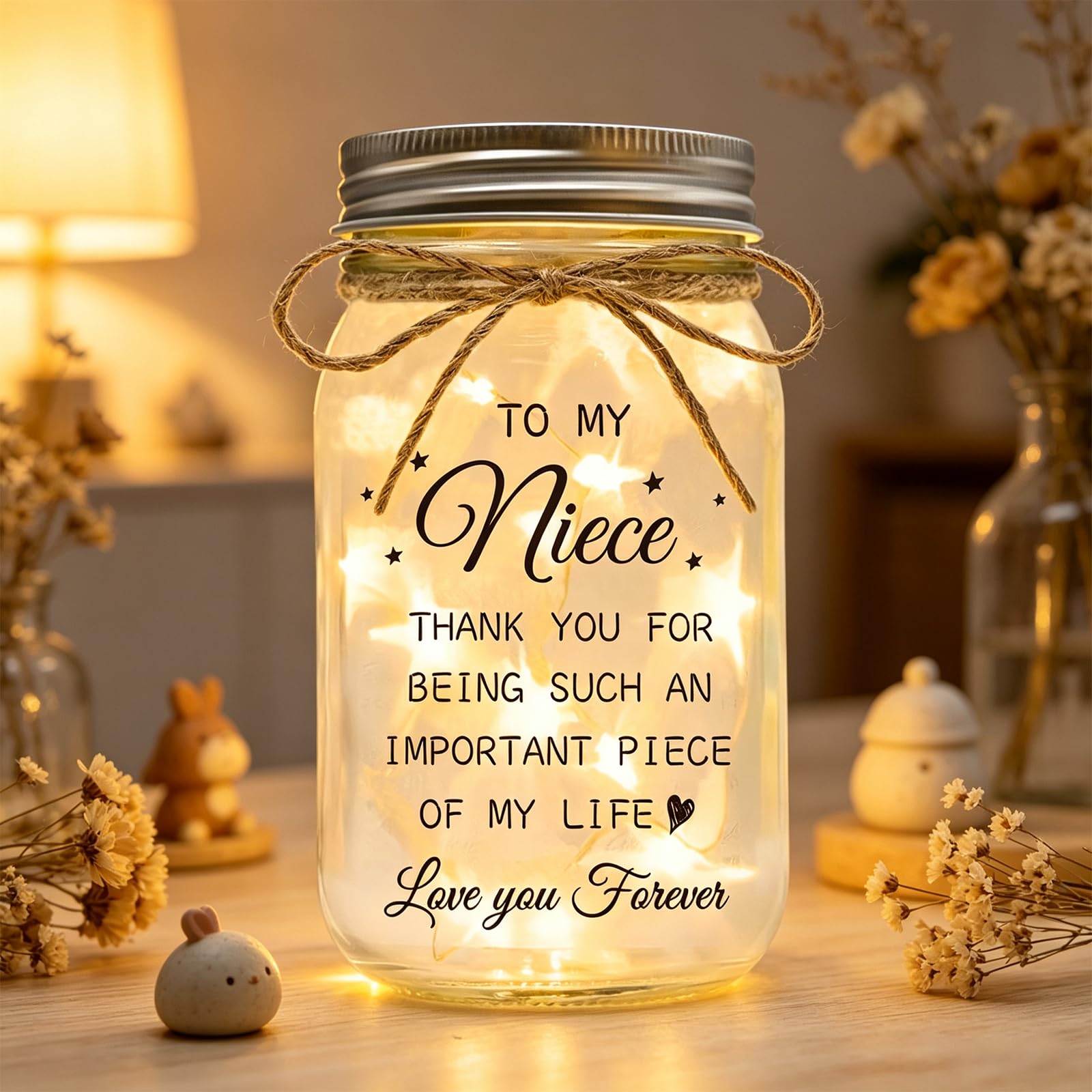 Luckyyds Niece Gifts from Auntie, Niece Birthday Gifts, Best Mothers Day Christmas Gift for Mason Jar Night Lights