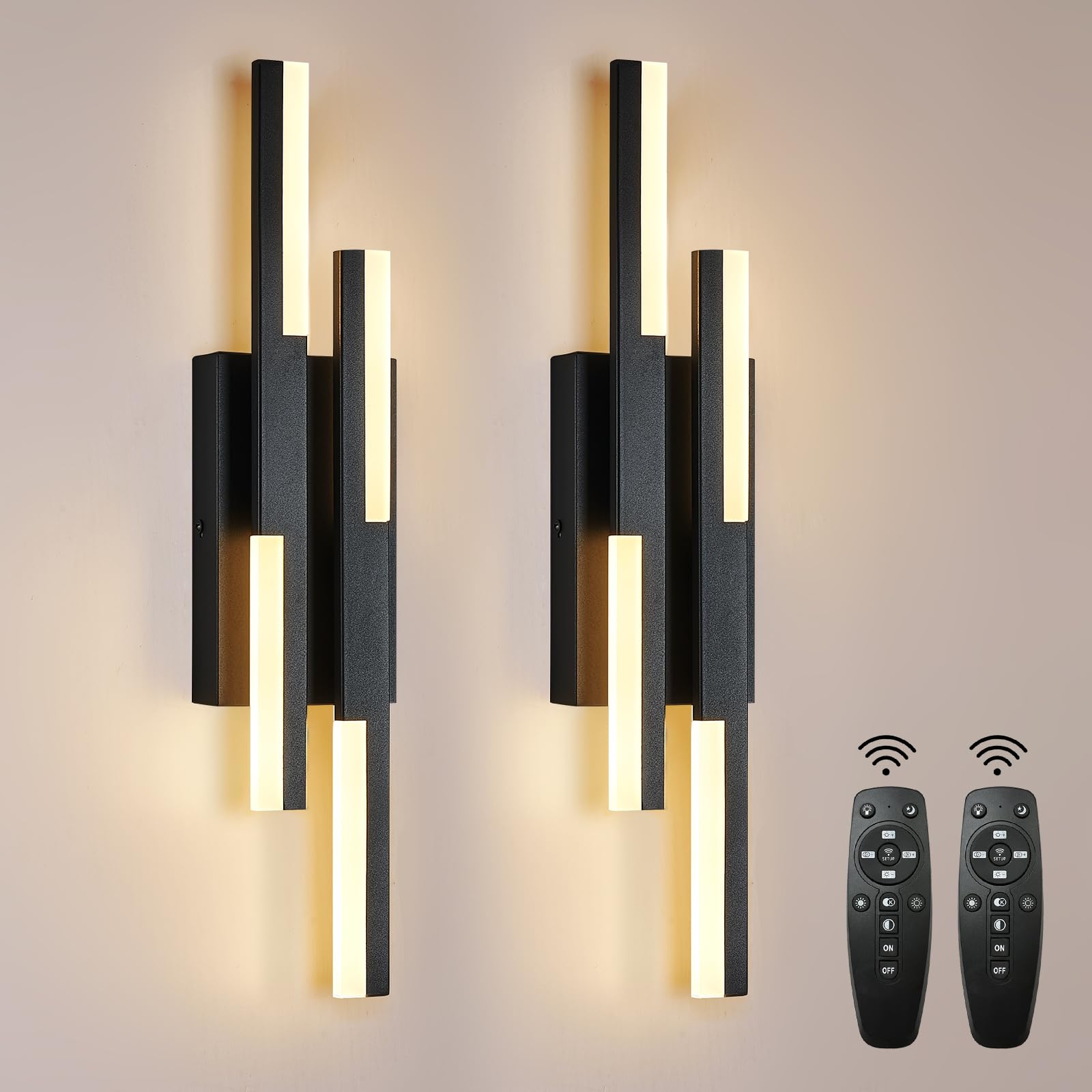 Benkut LED Vanity Lights Set of 2, Black Wall Sconce, Dimmable with Remote Control, 20 IN, Model W60-1BDC2