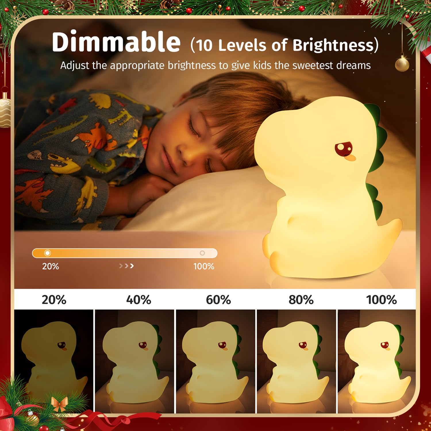 One Fire Dinosaur Night Light Lamp, Remote 16 Colors, Portable Rechargeable Silicone Toy for Boys, Model WH-a27
