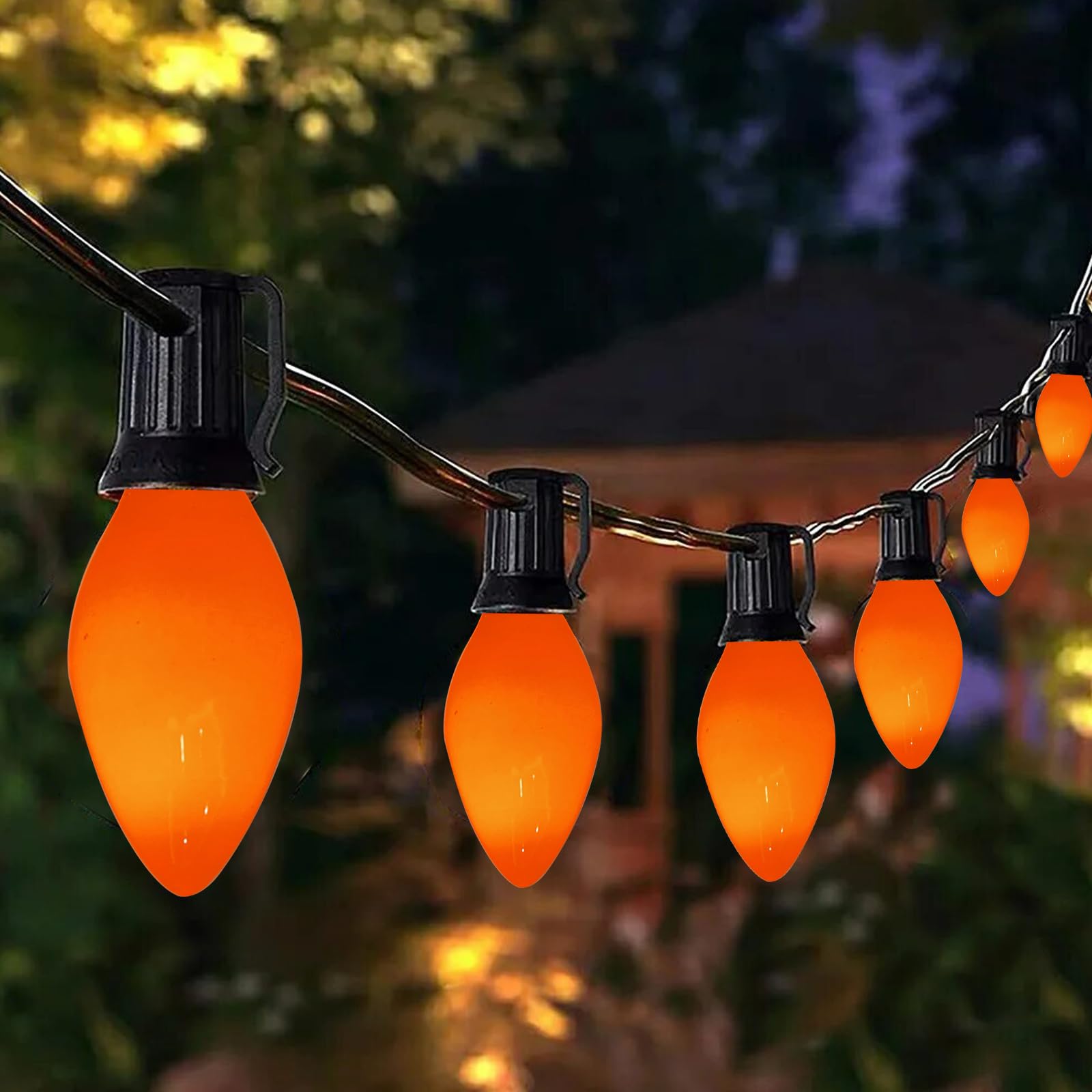 GOOTHY C7 LED Replacement Bulbs, 25 Pack, Orange Ceramic, E12 Base, 0.6 Watt Energy Saving, Vintage Outdoor String Lights