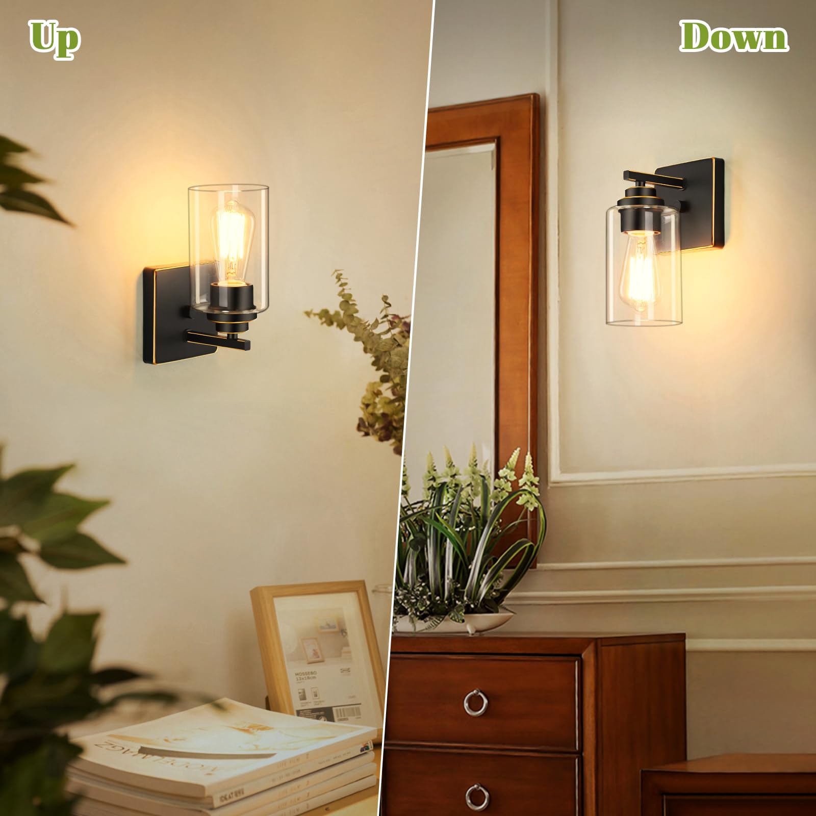 Set Of 2 Wall Sconces For Bathroom, Modern Vanity Light Fixtures, Bronze Wall Mount Lighting Lanterns, Farmhouse Wall Lights Wit