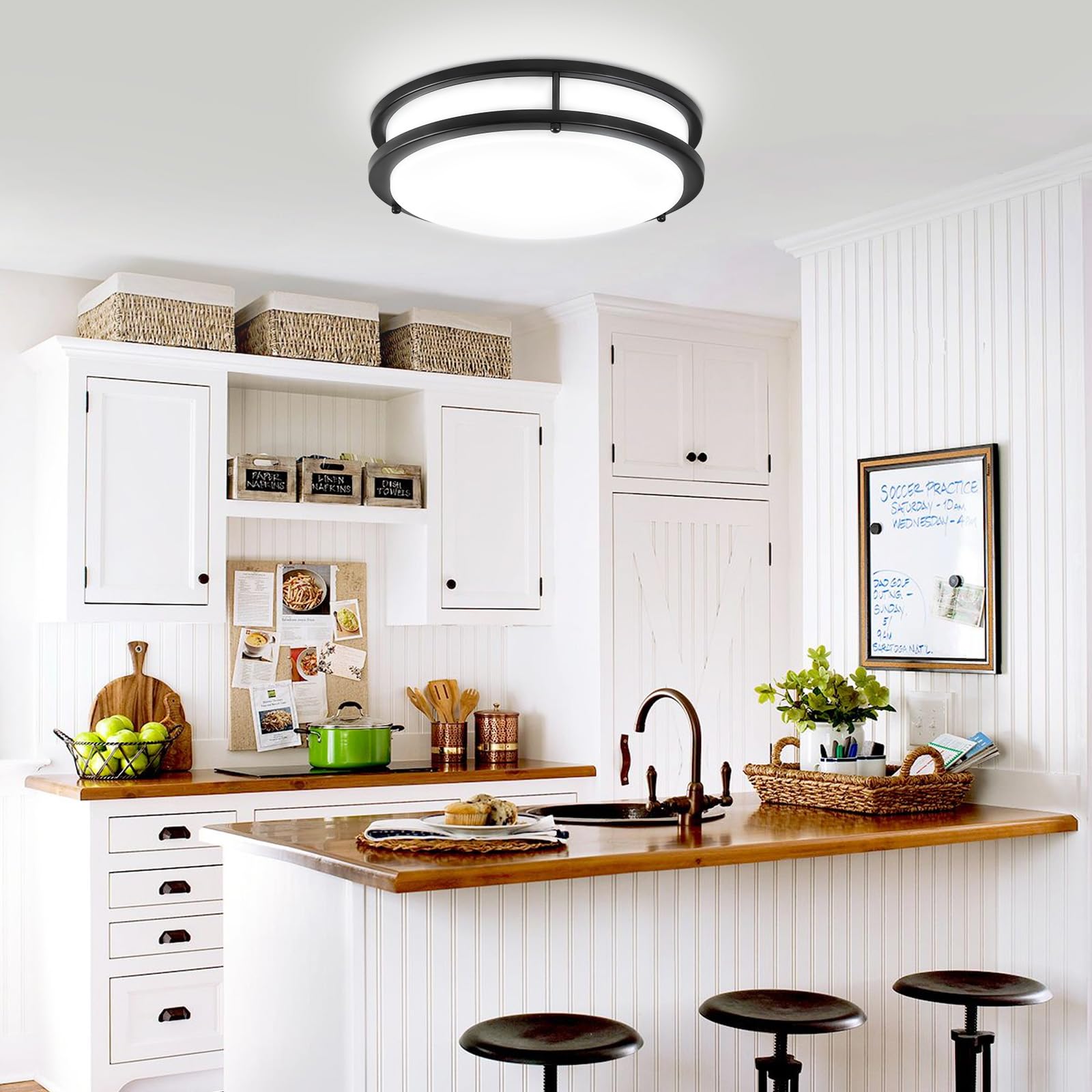 Dllt 32W Led Ceiling Light Fixture, 13In Flush Mount Ceiling Light, Black Lamp For Bedroom, Kitchen, Hallway, Closet, 3000-6000K