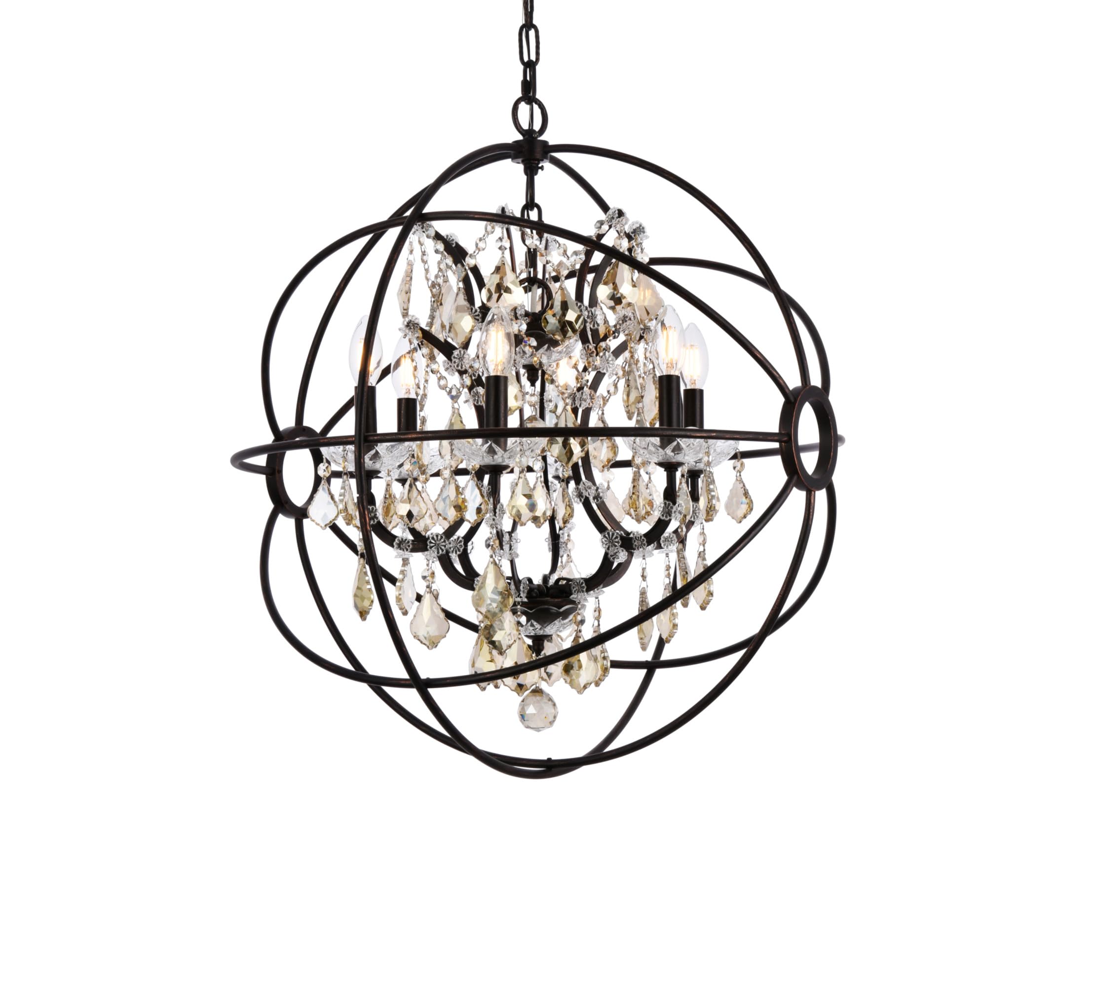 Elegant Lighting Geneva Collection 1130D25DB-GT/RC 6-Light Pendant Lamp with Royal Cut Golden Teak Crystals, Dark Bronze Finish