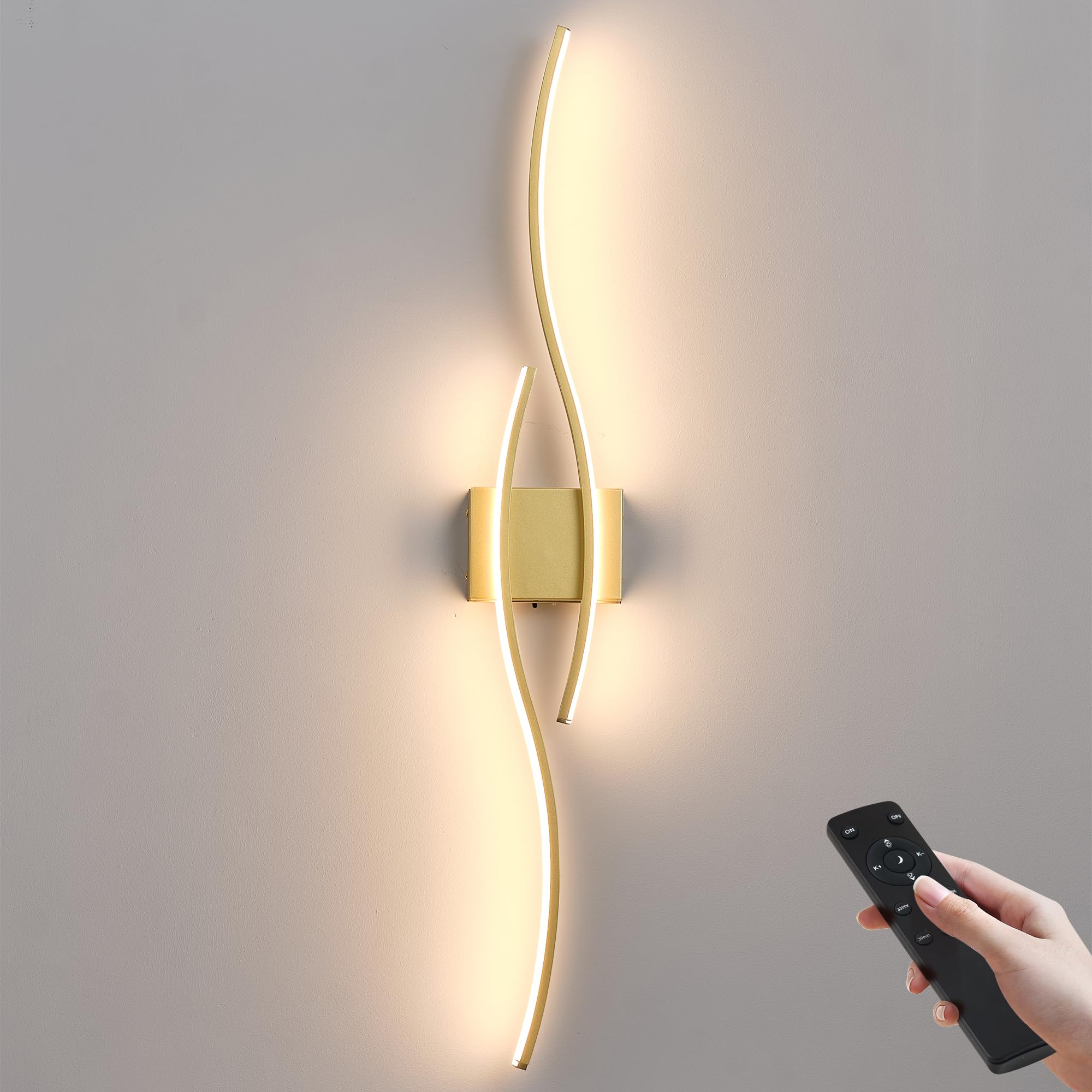 KARTOOSH Wall Sconce - Battery Operated, Remote Control, Dimmable, Gold, 39.3 Inch, Model ZM324BGD100-1A