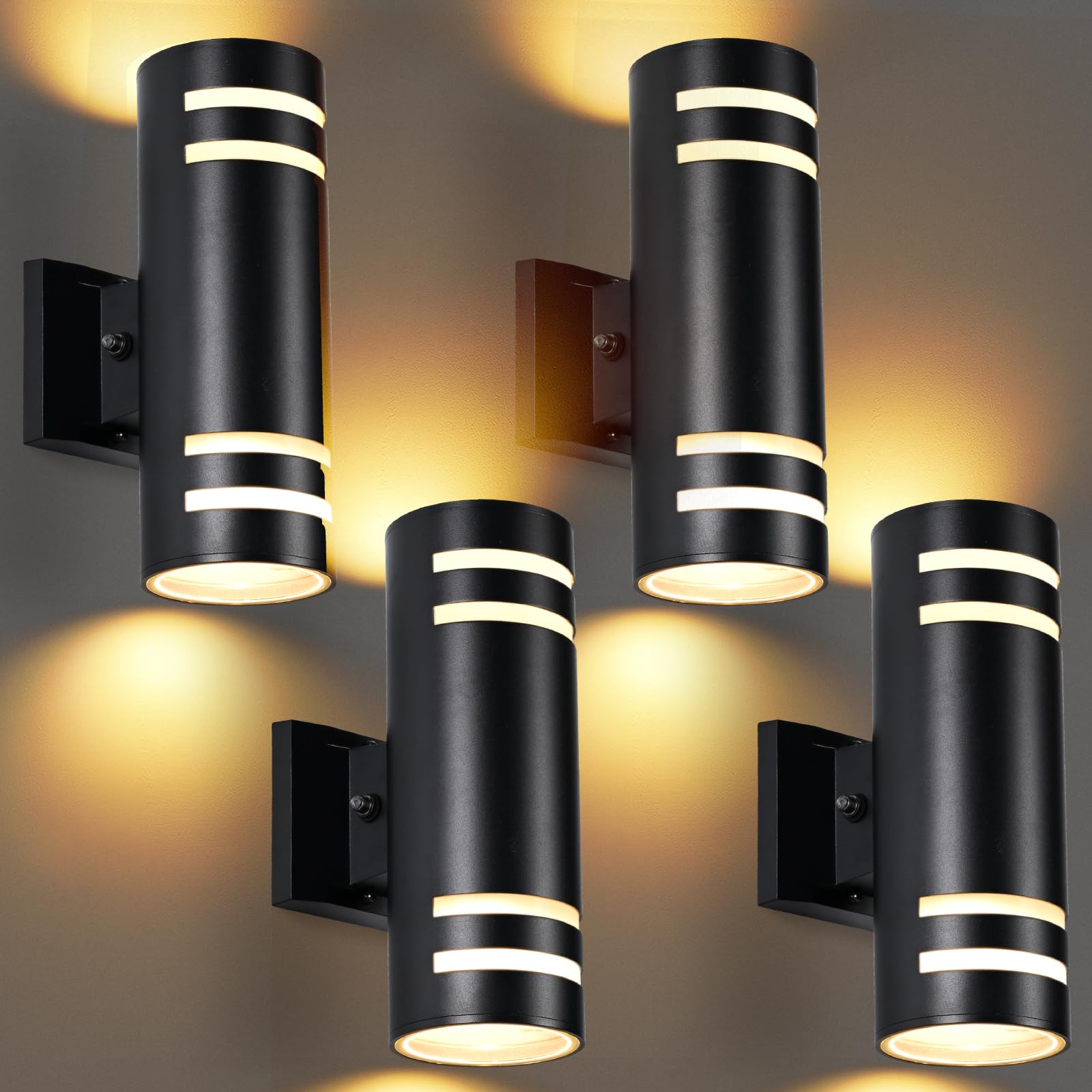 futxnziey Dusk to Dawn Wall Light 4 Pack  Modern Outdoor Wall Lights with LED Bulbs  Cylinder Black Porch Light Fixture Wall Mount  Up and Down Lighting Outdoor Wall Sconce for House Porch Door