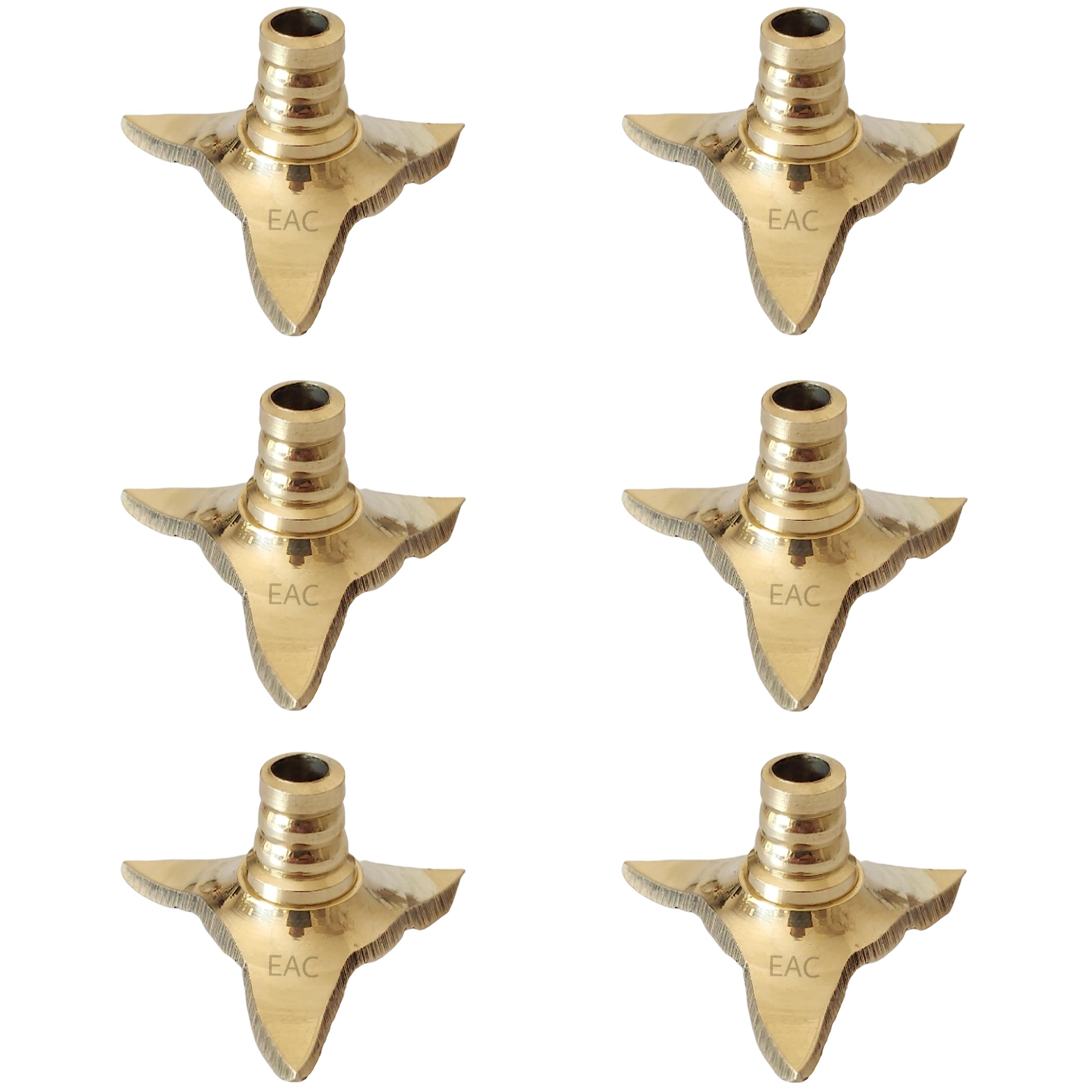 EAC Brass Wick Holder for All Types of Pooja Diya, Oil Lamp, Deepak Thiri Stand for Batti Holder (Pack of 6)
