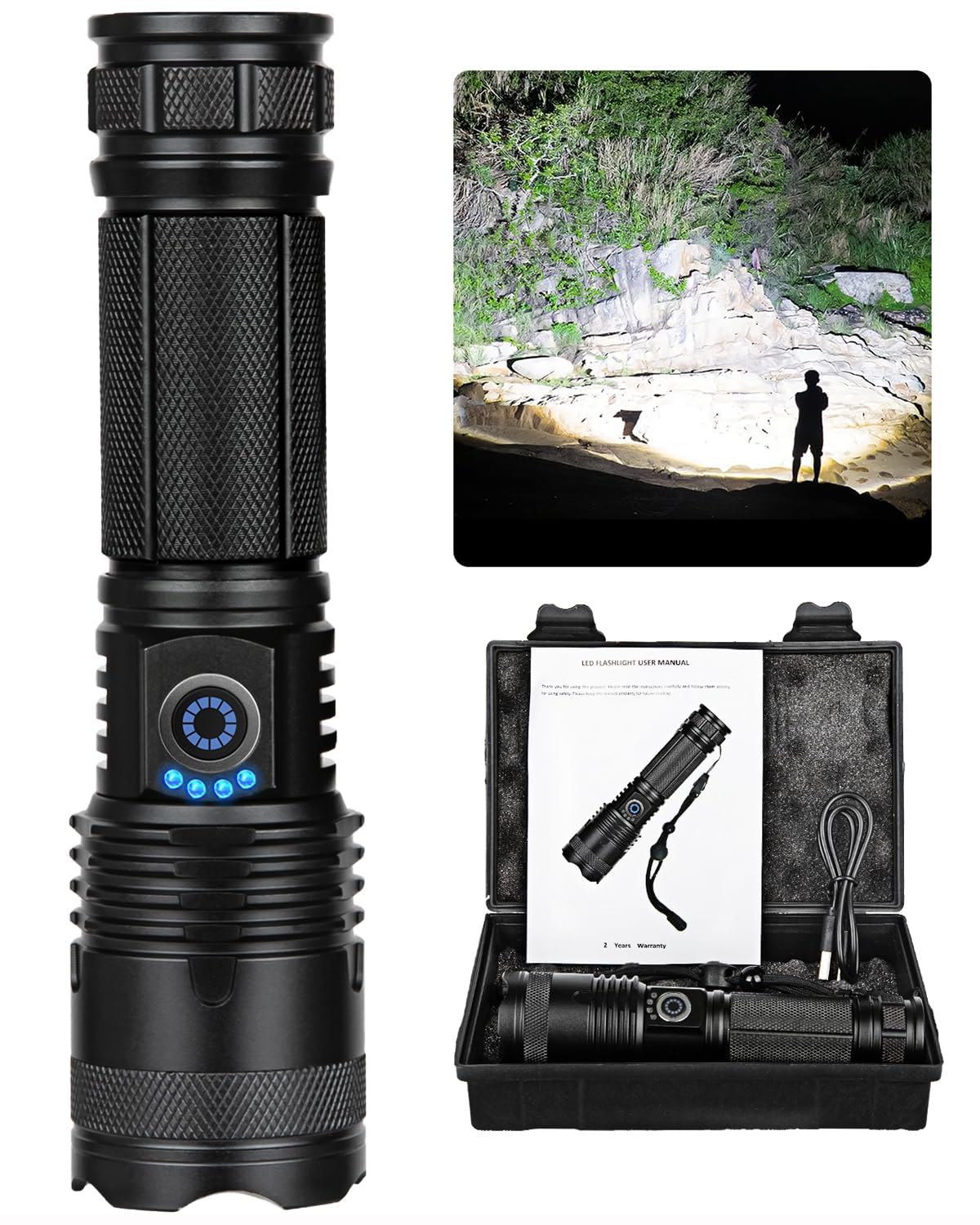 Sigoobal Flashlights High Lumens, 990000 Lumens LED Flashlight Rechargeable, 5 Modes, Adjustable Beam & 12H Running Time, Powerf