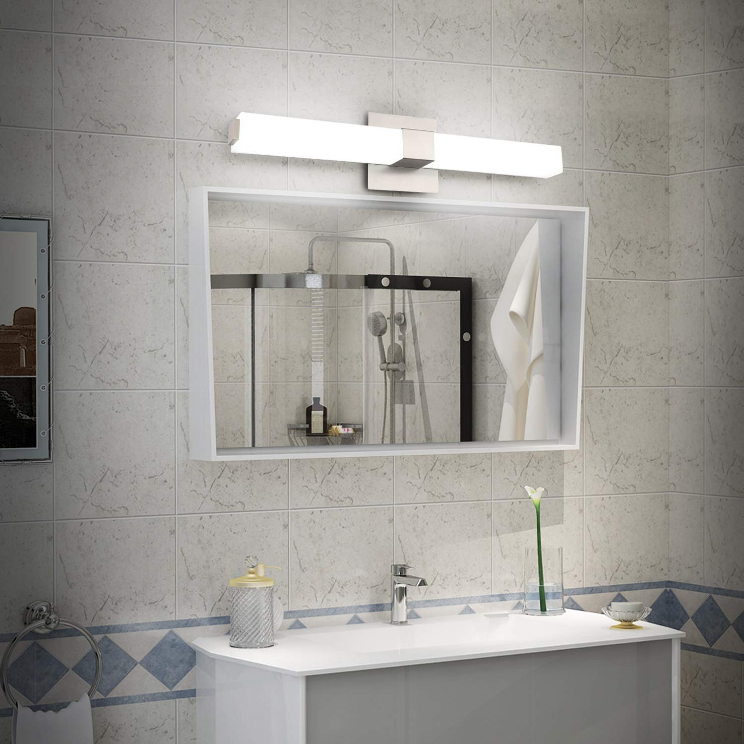 ZUZITO LED Bathroom Vanity Light - 24" Brushed Nickel - Modern Cool White Fixture Over Mirror - Not Dimmable