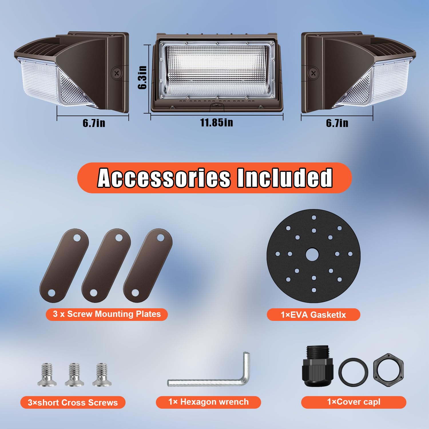 Juyace 150W LED Wall Light - Outdoor Flood Lighting, IP65 Waterproof, 4 Pack, 5000K, Brown, Model KU1802D