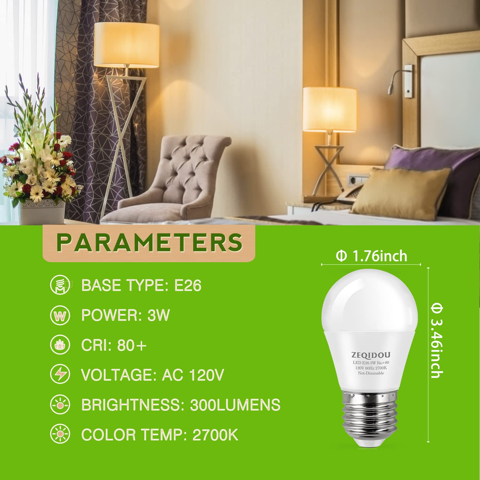 ZEQIDOU LED Light Bulbs A15 3W Equivalent 25W Soft White 2700K 4 Pack E26 Standard Base