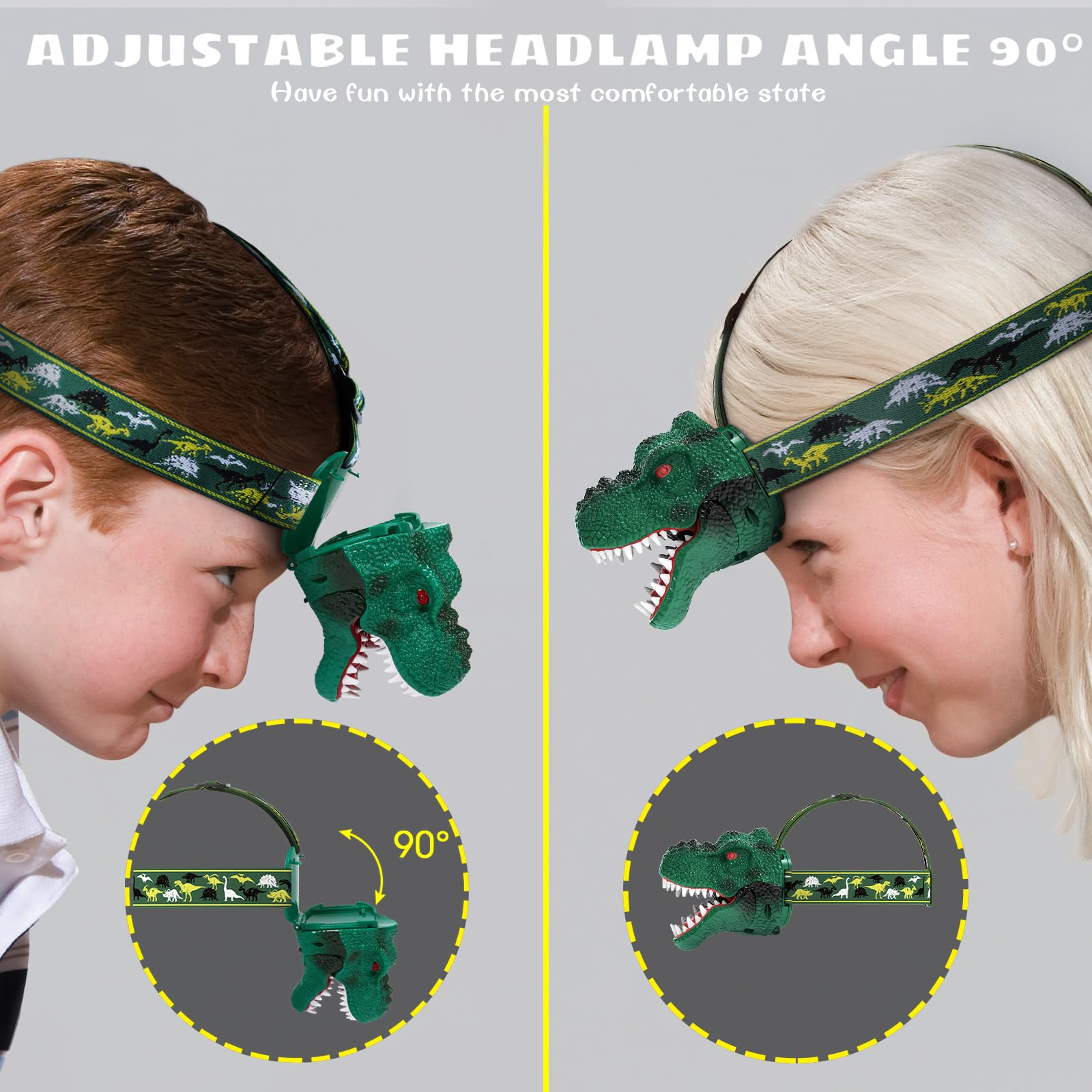 Dysaim Kids Headlamp,Rechargeable T-Rex Dinosaur Headlamp For Kid And Led Head Lamp Camping Gear Flashlight,Hiking Accessories H