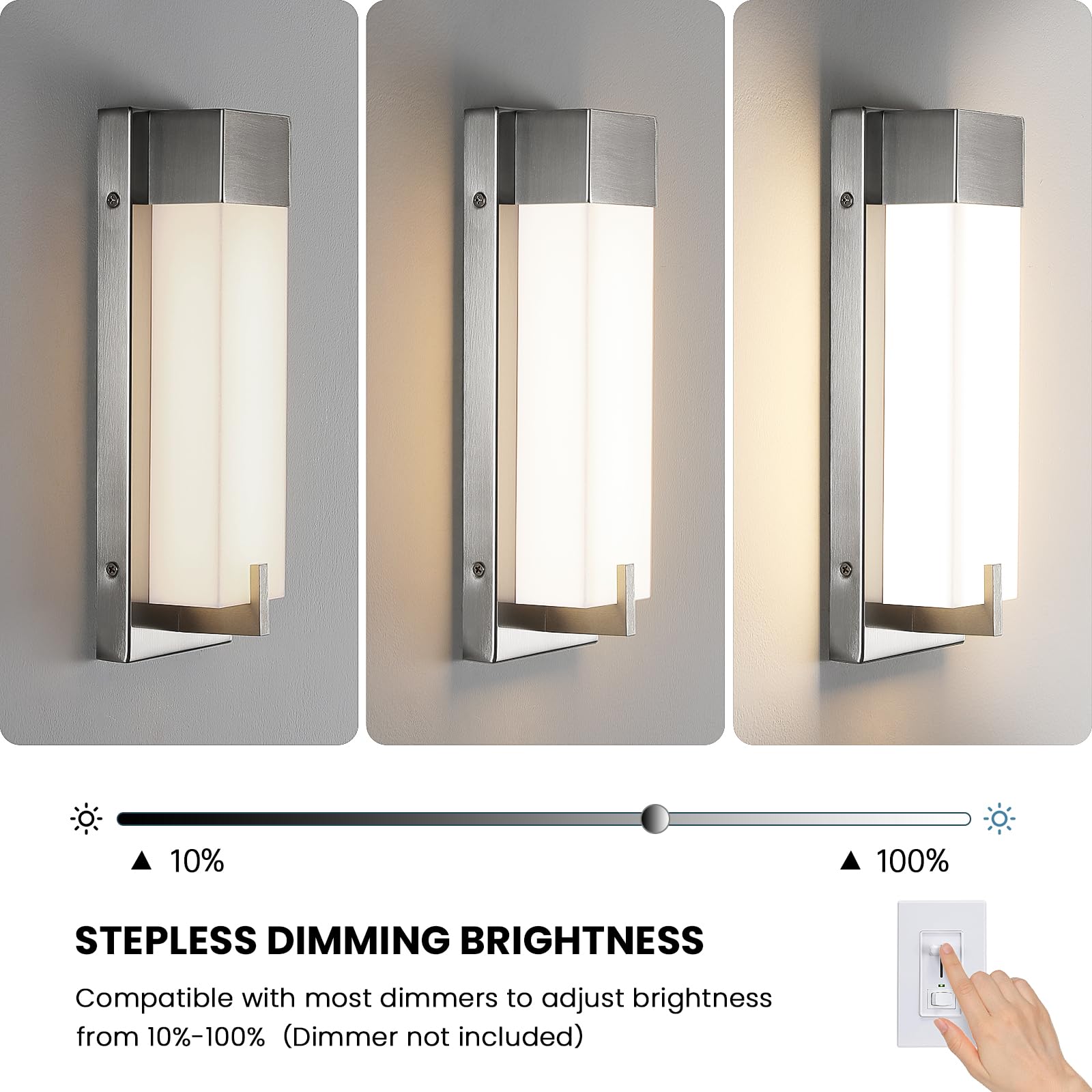 Woshitu Nickel Wall Sconce Light - Modern Dimmable Wall Sconces Set Of Two Led 3000K 15W Bathroom Vanity Light With Acrylic Shade Indoor Hardwired Sconce Lighting For Bedroom/Living Room/Hallway