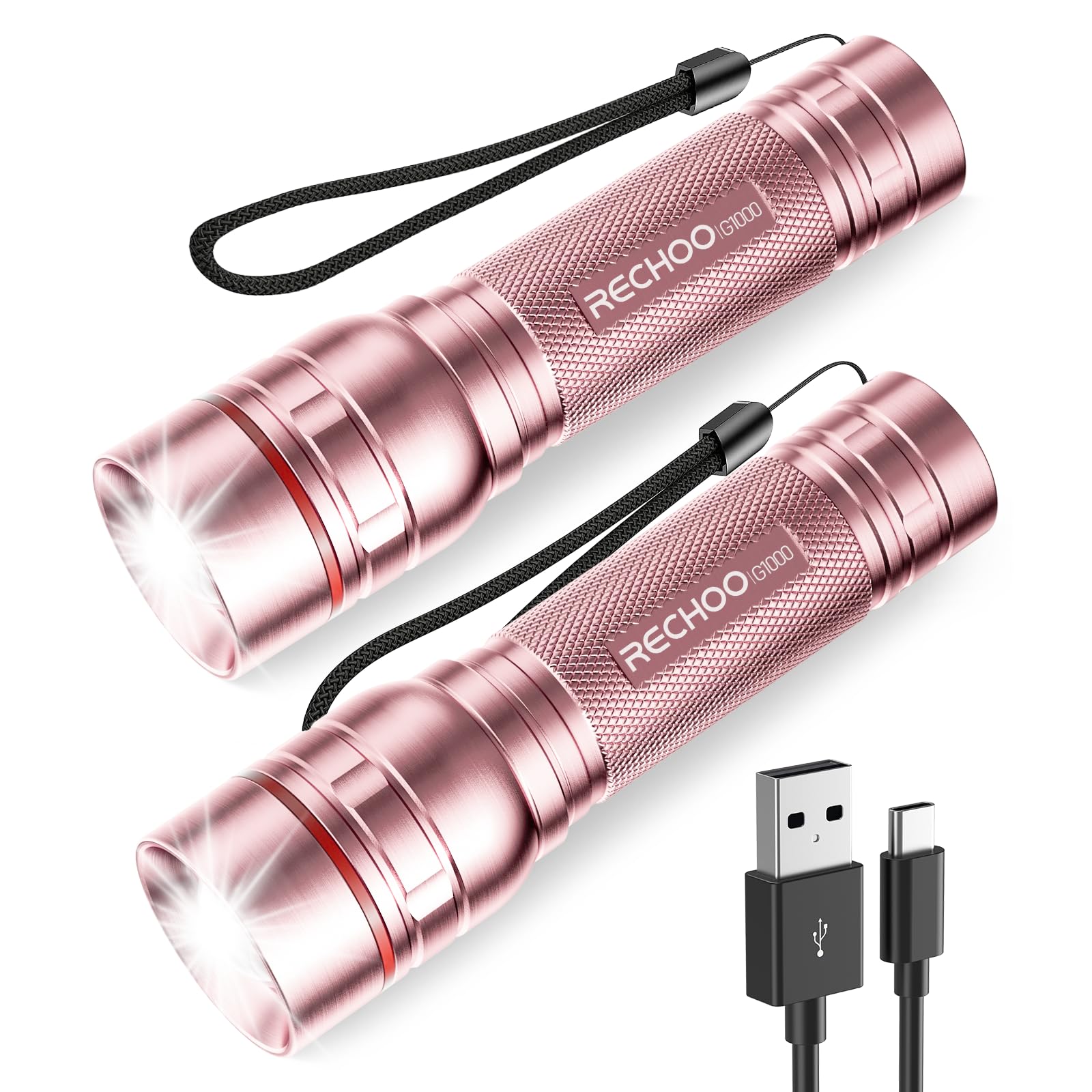 Rechargeable Flashlights High Lumens, G1000 Super Bright Flash Light 2 Pack, Small Zoomable LED Flashlight with 3 Lighting Modes