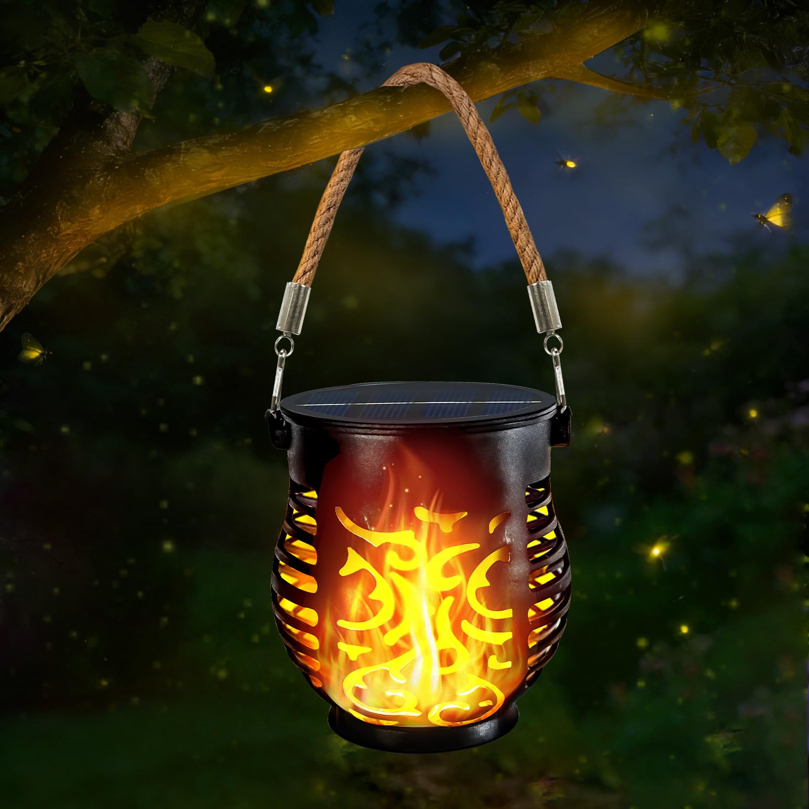 1 Pack Solar Lights Outdoor Waterproof, Solar Lantern with Realistic Flickering Flame, Auto On/Off Solar Powered Garden Light wi