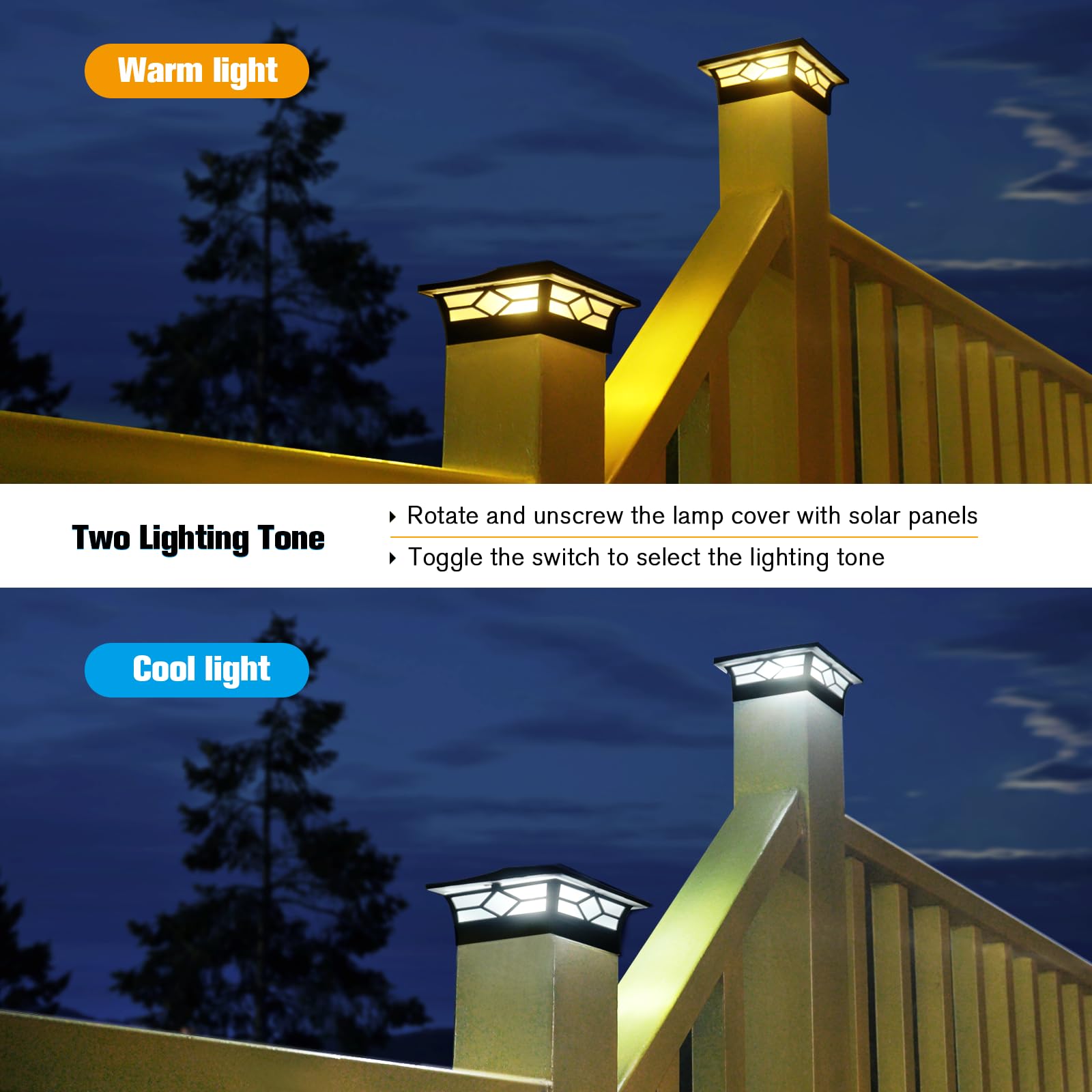 JOFIOS Solar Post Cap Lights, 16-Pack Waterproof Outdoor LED for 4x4 Posts, Black Plastic, Cool/Warm Lighting for Garden Patio