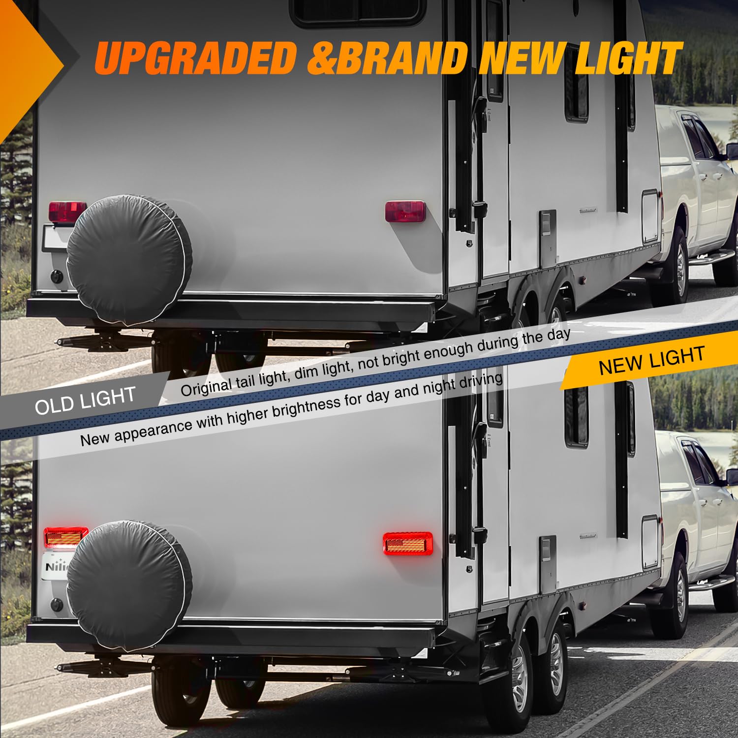 Nilight RV Tail Light 72 LED - Waterproof Stop Brake Turn Signal Lights - Model TL-195 - Red for Caravan Camper Van