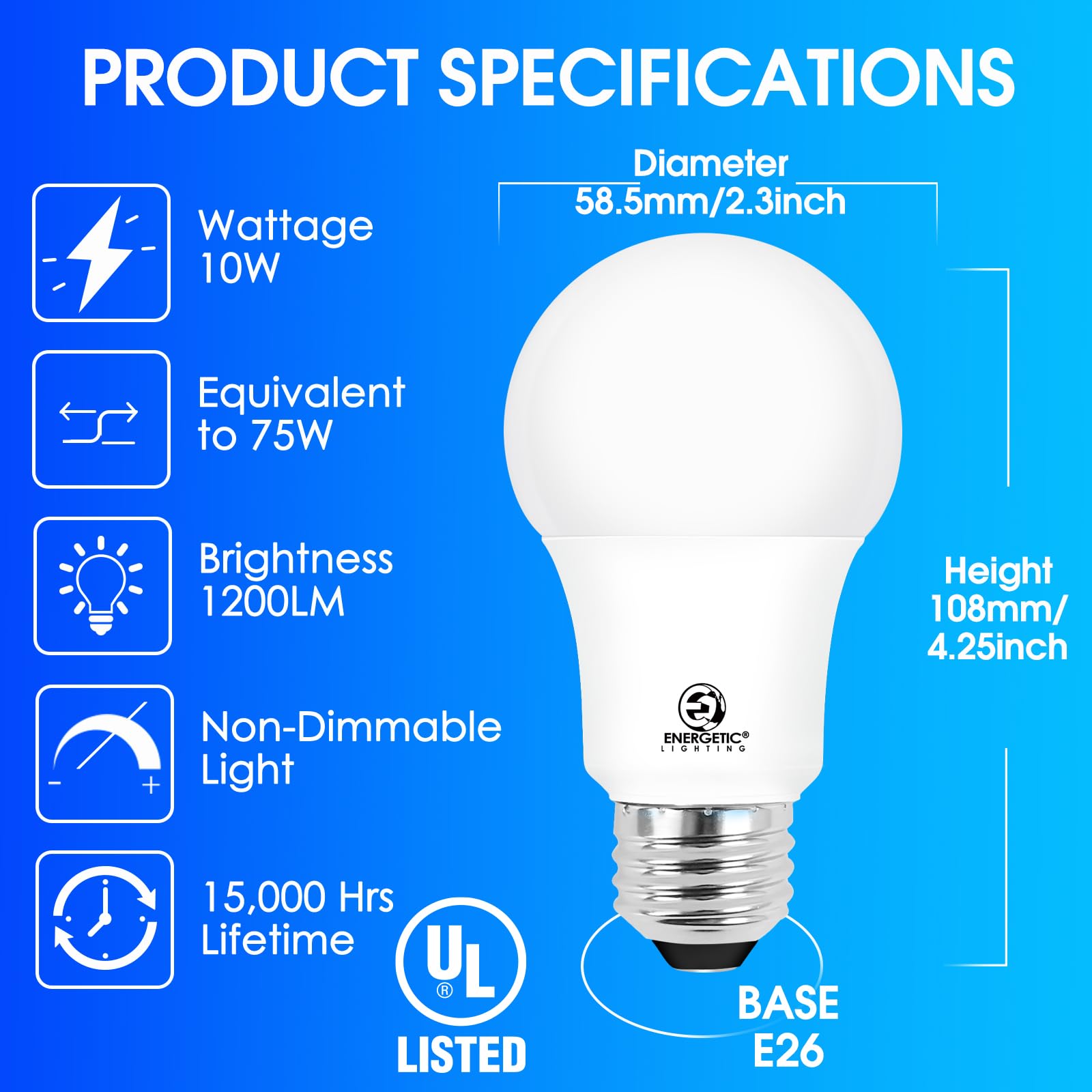 E Energetic Lighting 75 Watt Light Bulbs, Super Bright 1200Lm, Cool White 4000K Led Light Bulb, Non-Dimmable, E26 Standard Base,