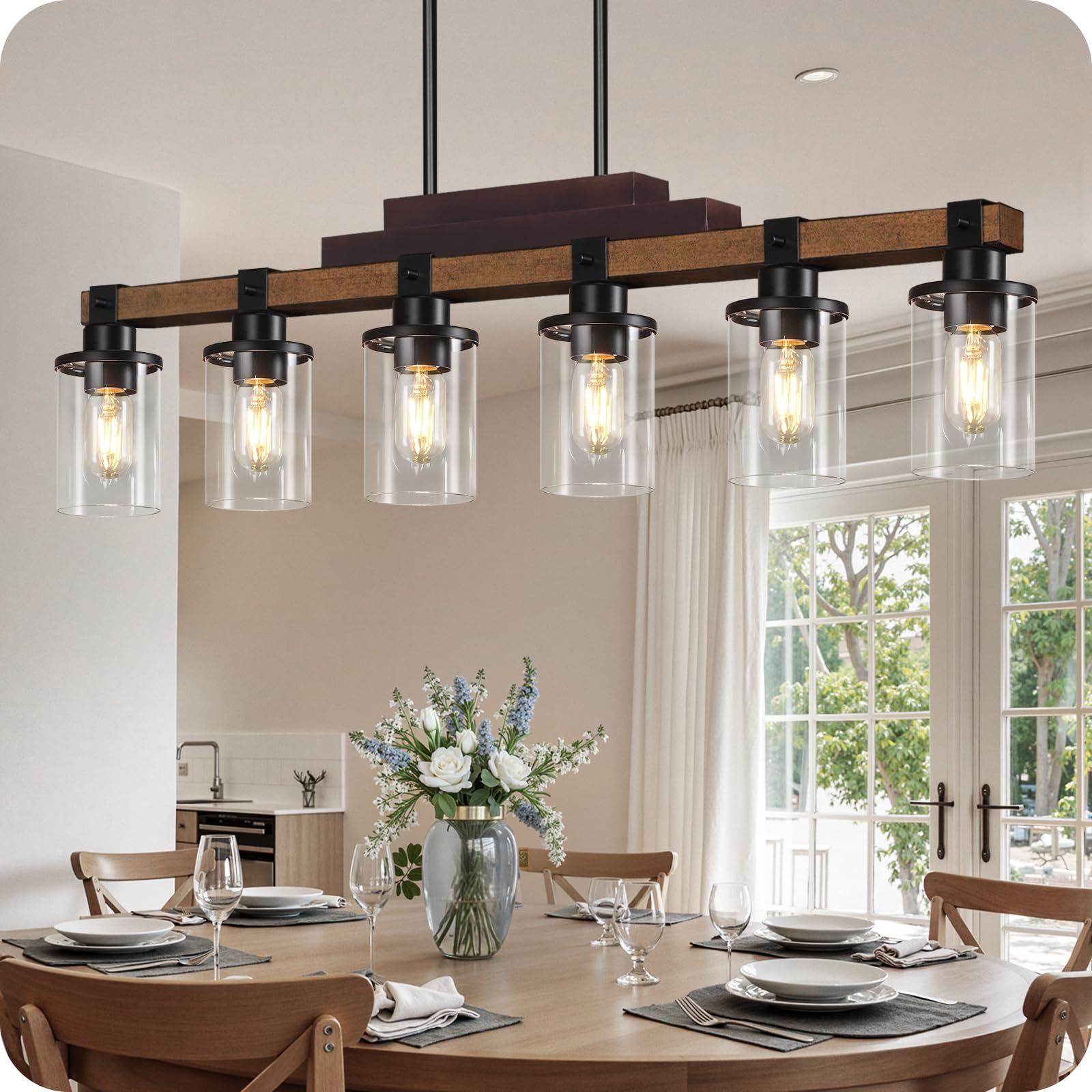 Goebleson 6-Light Kitchen Island Lighting, Dining Table Light Fixture Over, Farmhouse Ceiling Pendant Light Fixtures With Round