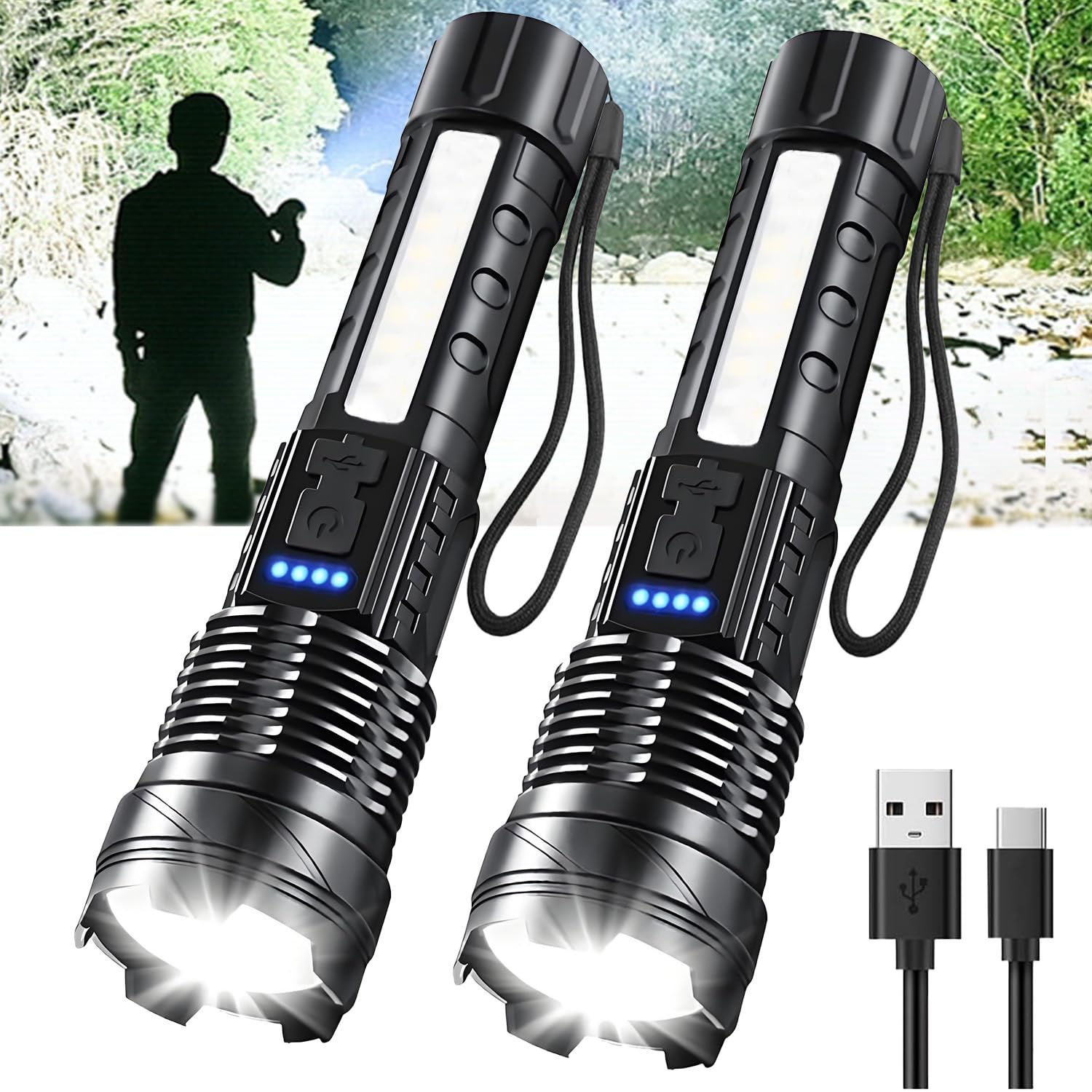 Rechargeable Led Flashlights, 990,000 Lumens Super Bright Flash Light, 7 Modes With Cob Work Light, Ipx6 Waterproof, Adjustable