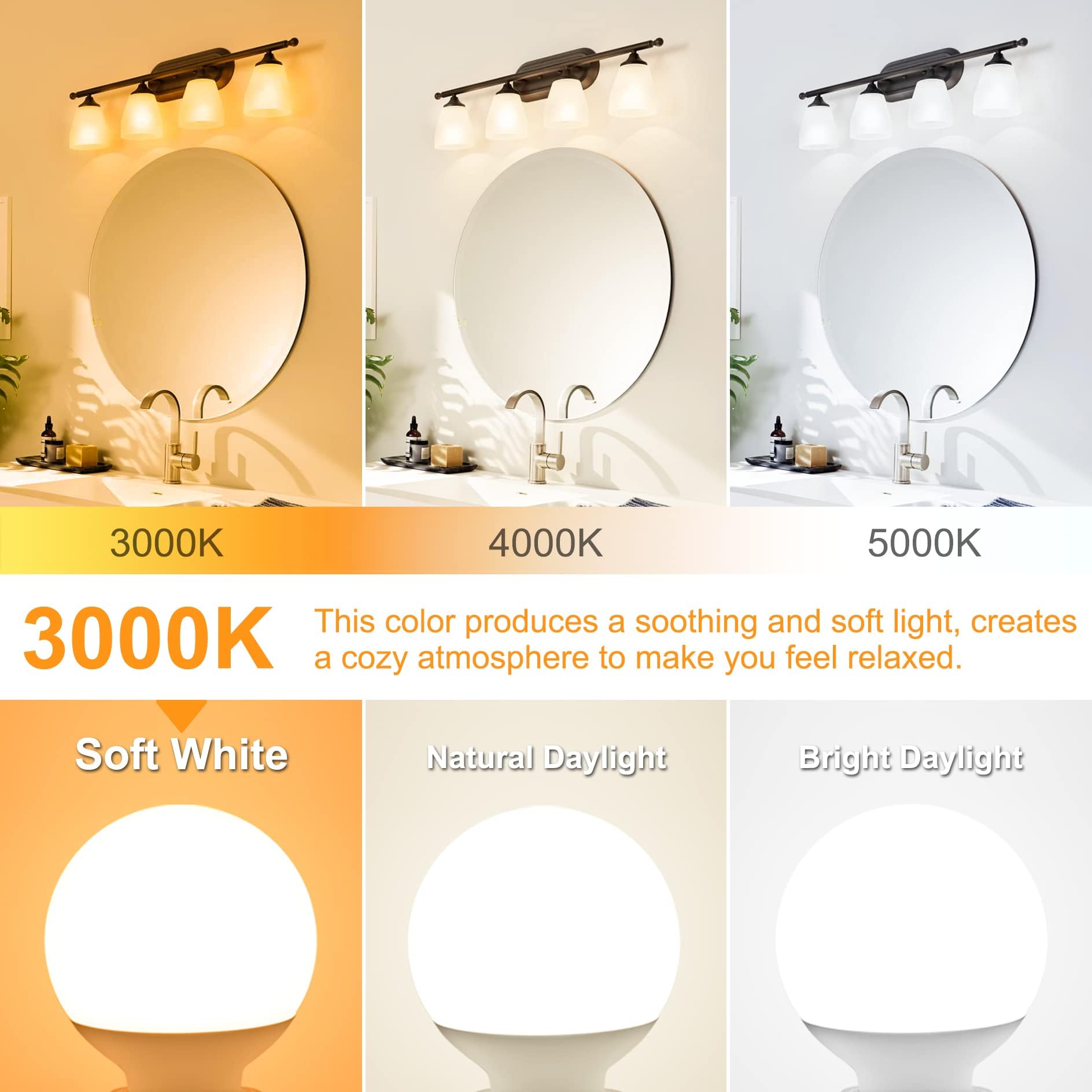 Dekang 4 Pack G25 Led Globe Light Bulbs For Bathroom 3000K Soft White, E26 Base Vanity Light Bulbs 60W Incandescent Equivalent,