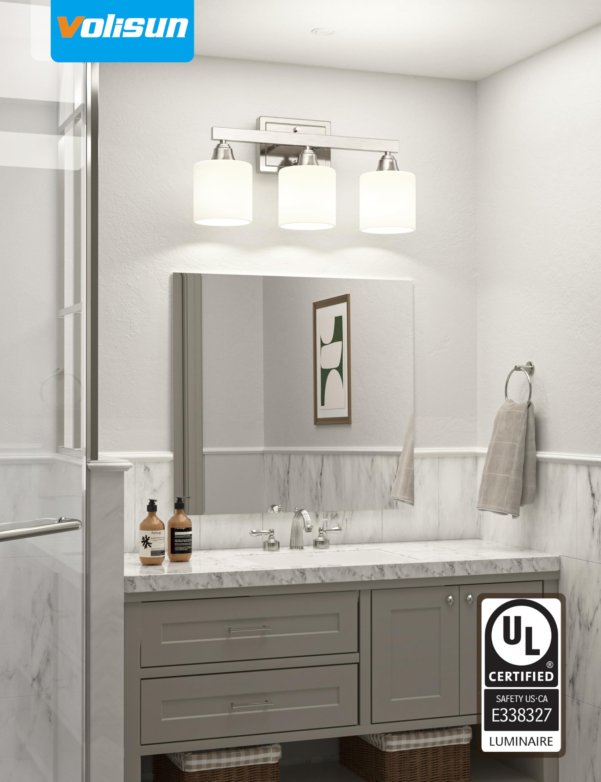 Volisun 6-Light Bathroom Light Fixtures, Brushed Nickel Bathroom Vanity Light Over Mirror, Modern Vanity Light For Bathroom With