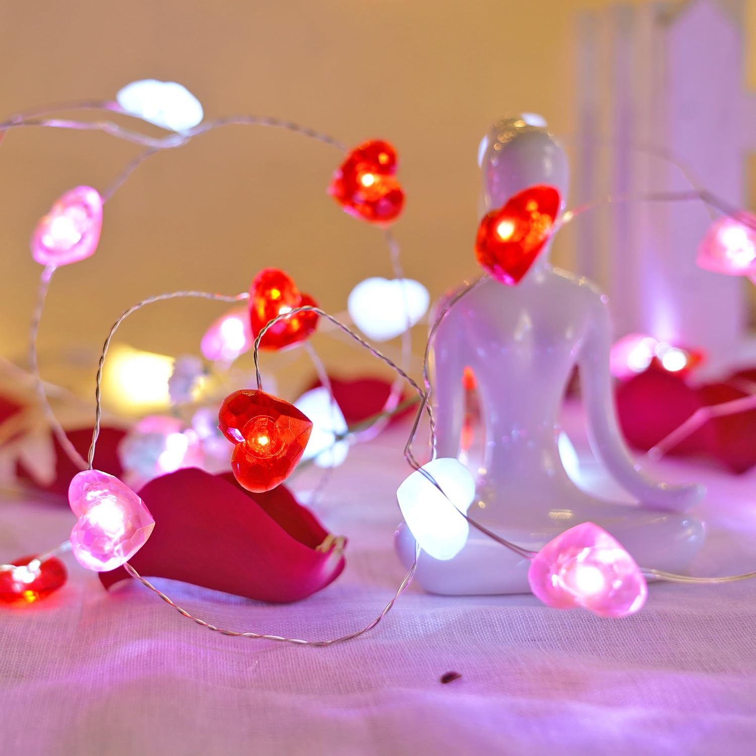 Libreath Valentines Day Decor 10 Ft 40 Leds Red White Pink Heart String Lights Battery Operated Garland Valentines Day Lights With Timer Valentines Day Decorations For The Home Indoor Mother'S Day