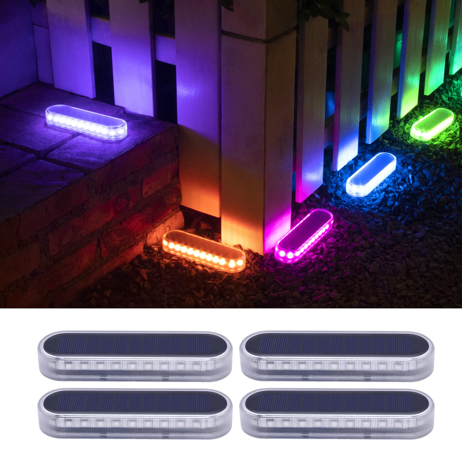 Solar Driveway Lights Outdoor 4 Pack, Dock Lights Solar Powered Waterproof Ip68, Rgb Color Changing Solar Lights Driveway Markers Concrete Step Lights For Driveway Deck Stairs Marine Dock Runway