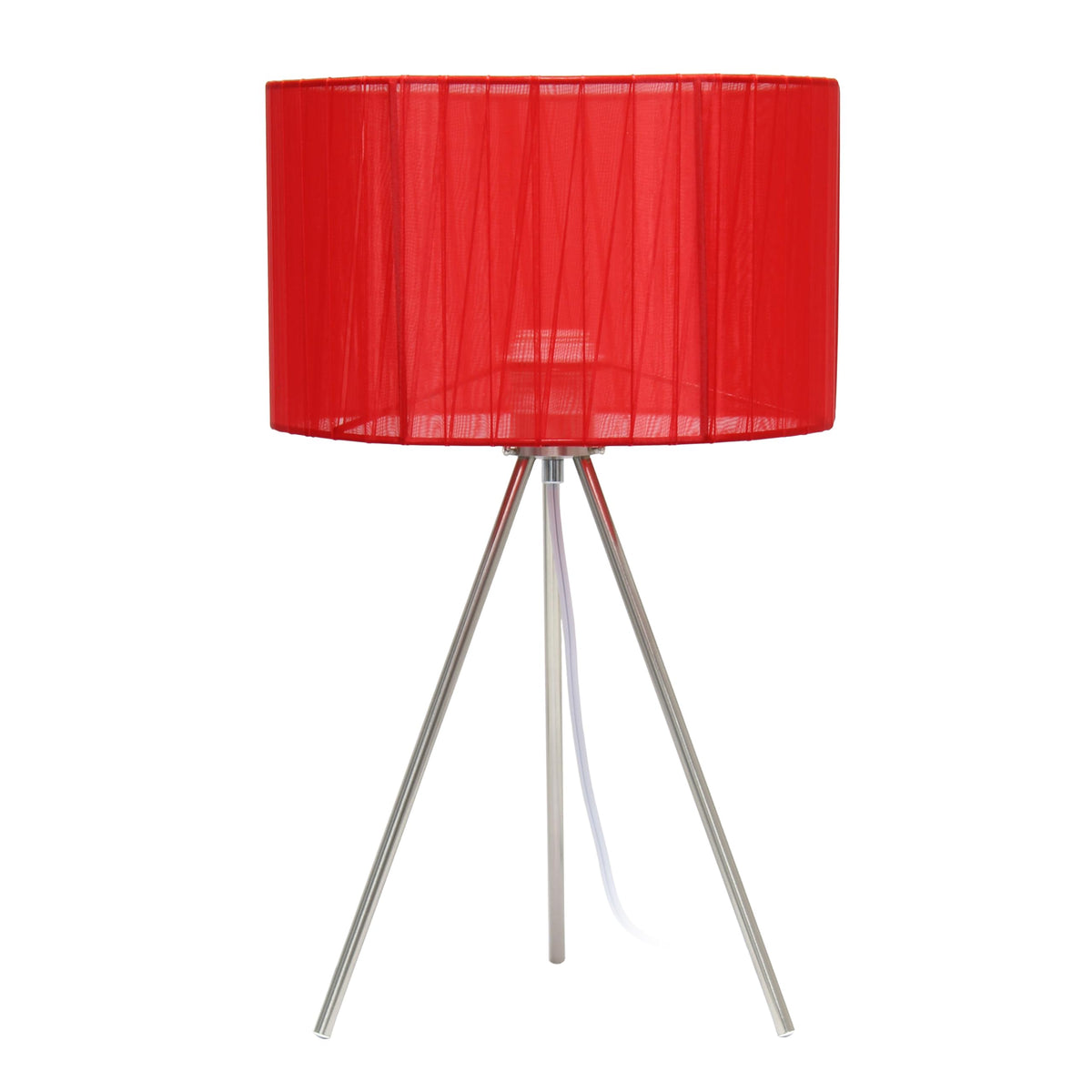 Simple Designs LT1156-RED Modern Brushed Nickel Tripodal Table Lamp for Living Room, Dining Room, Bedroom, Office, Family Room, Red Shade