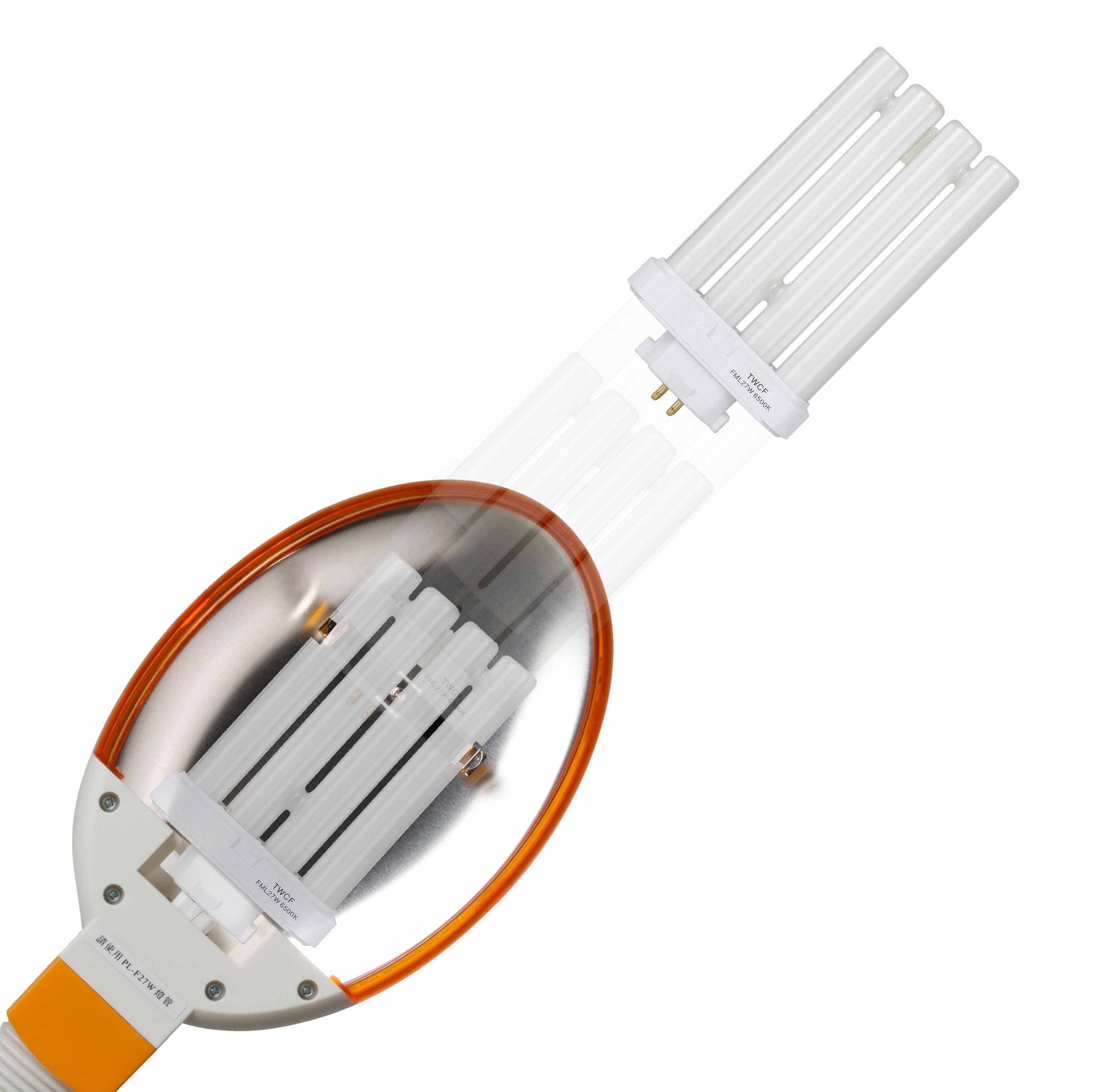 SPT Desk Lamp SL-827N, 27-Watt, 4-Tube, Plastic, White with Orange Trim