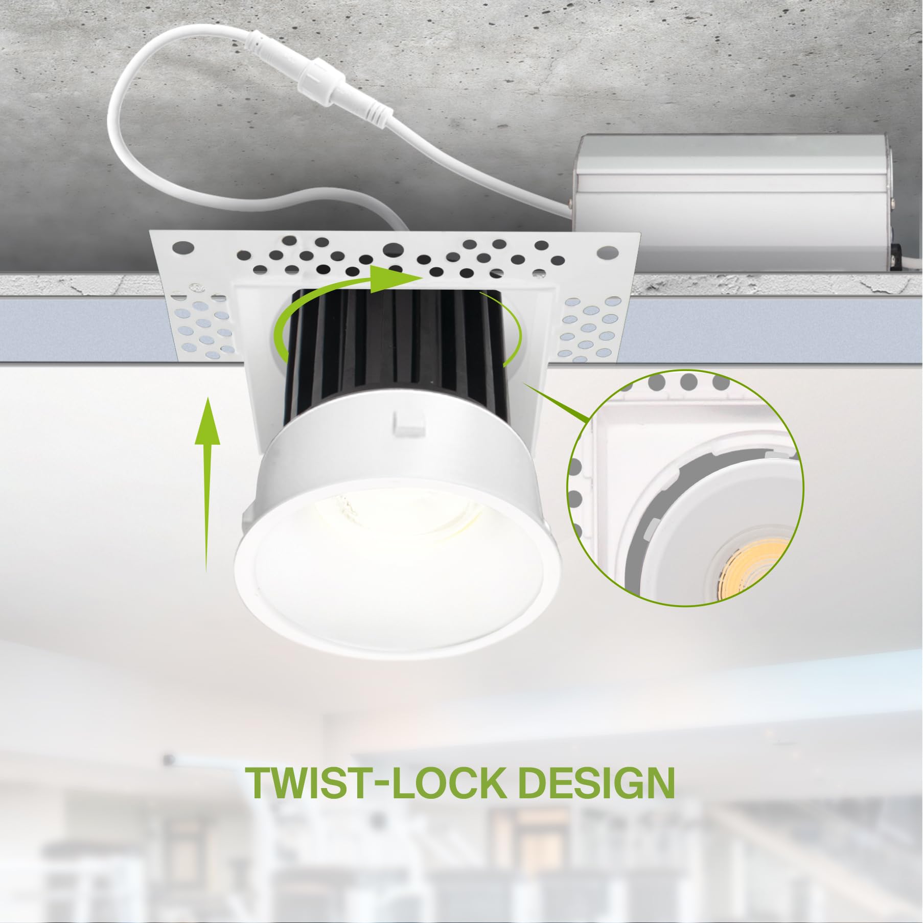 Asd Trimless 2 Inch Led Recessed Lighting, 8W 120V Square Led Downlight, Canless Dimmable Led Downlights For Ceiling With J-Box,