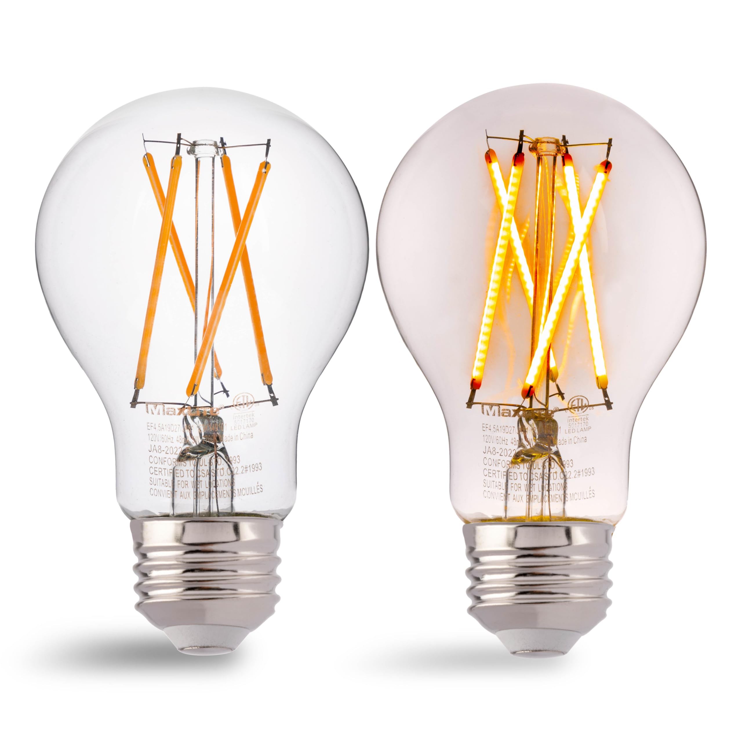Maxlite Dimmable LED Bulb, 8.5W A19, 2700K Warm White, Clear Filament, 800 Lumens, JA8 Listed, Model EF8.