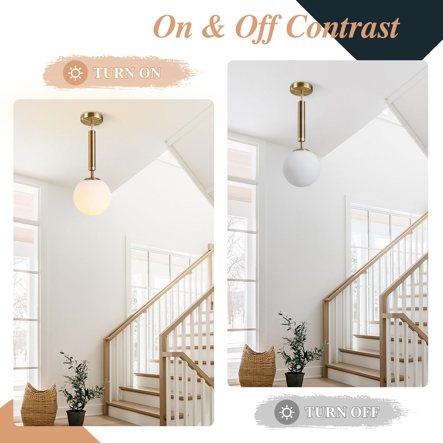 Bokt Mid Century Modern Gold Globe Pendant Light Milk White Opal Glass Pendant Light 1 Light Farmhouse Brushed Brass Mini Hangin