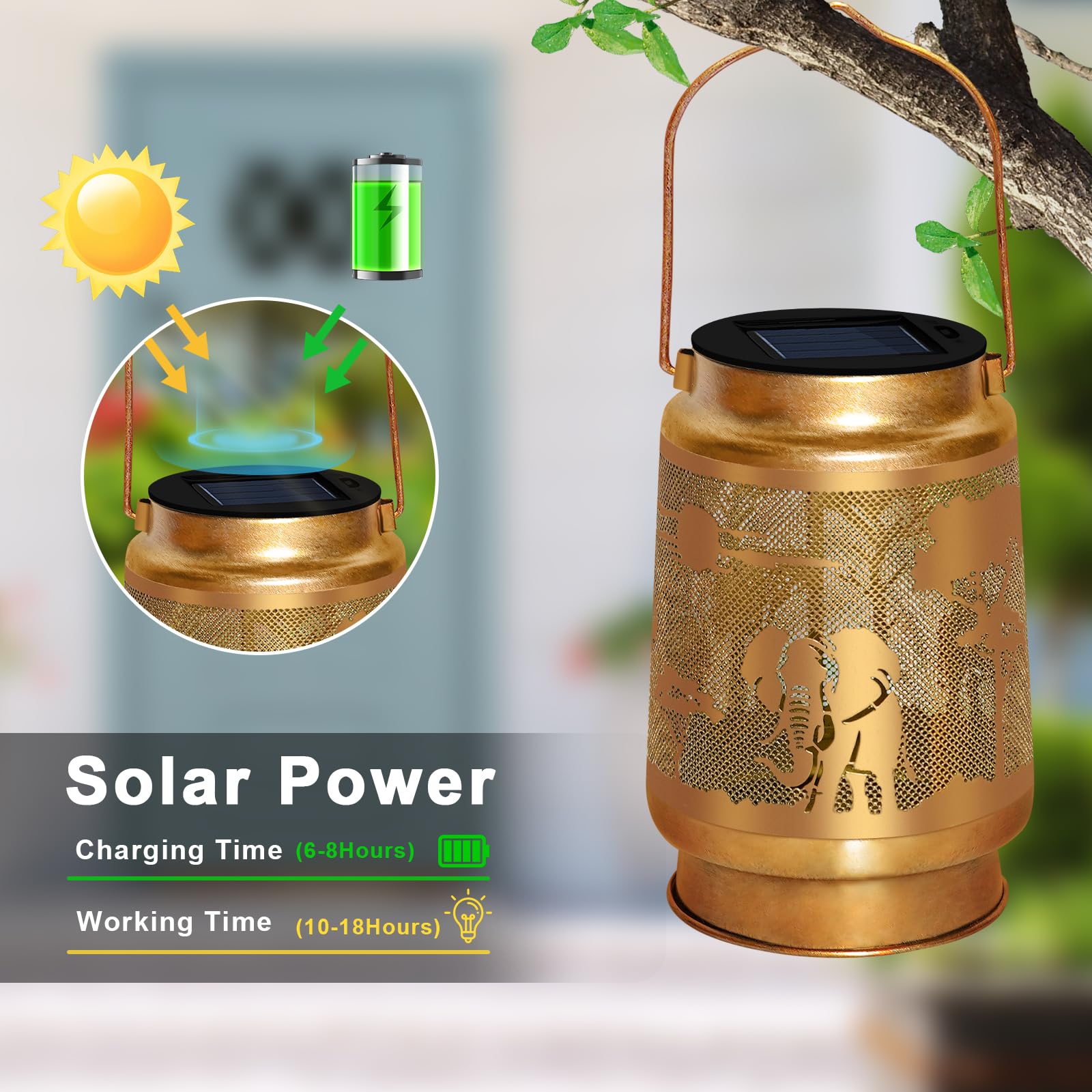 Yeuago Solar Lantern Outdoor Waterproof Elephant Garden Decor Christmas Gifts For Women Mom Grandma Hanging Solar Lights Metal D