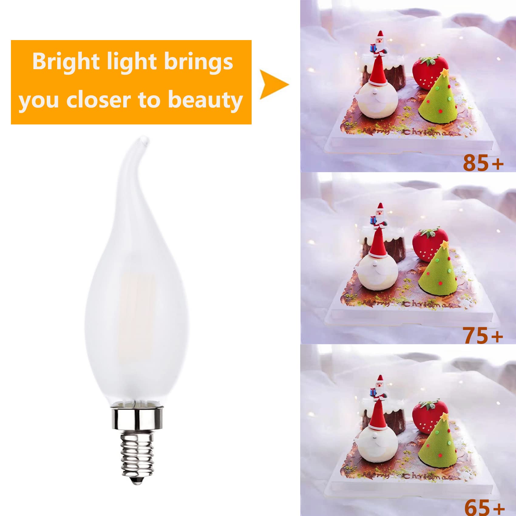 Sunaiony E12 Led Bulb Dimmable 60Watt Equivalent Frosted Candelabra Bulbs 2700K Warm White, Frosted Led Chandelier Bulbs 6W Ca11