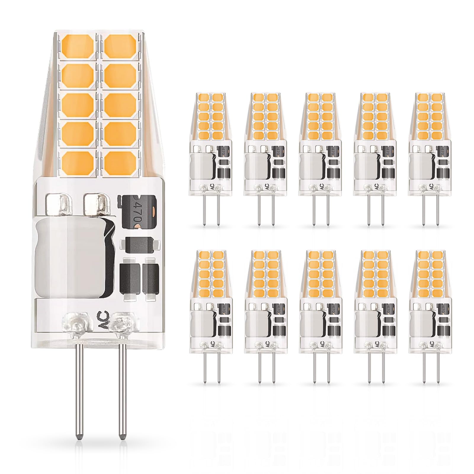 Cxyemt G4 LED Bulb 3W Equivalent, 3000K Warm White, AC/DC 12V, Bi-Pin Base, 10 Pack, Non-dimmable, Model