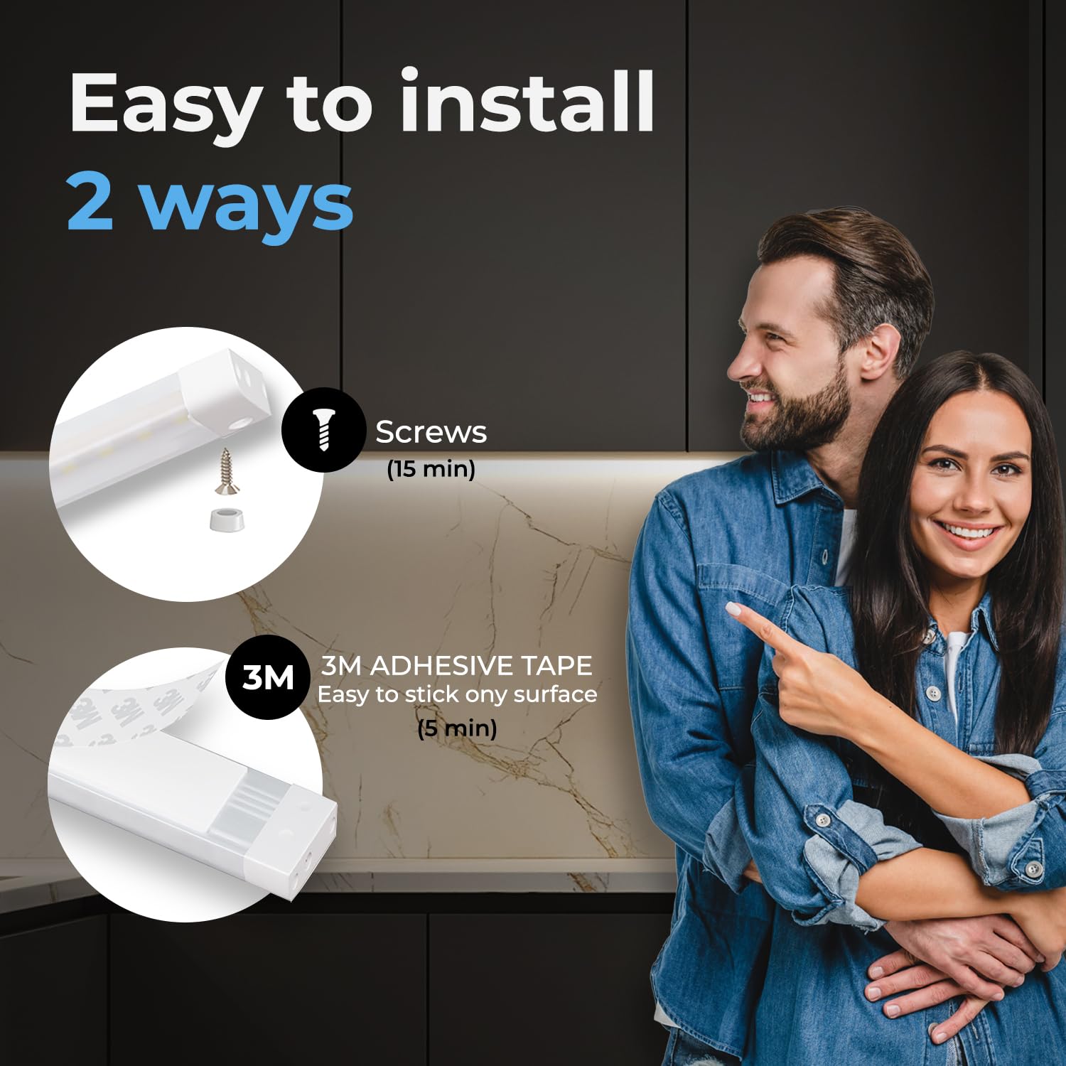EShine Under Cabinet LED Lighting Kit, Dimmable 12-Pack, 12-Inch, Warm White (3000K), Touchless Wave Control, Aluminum