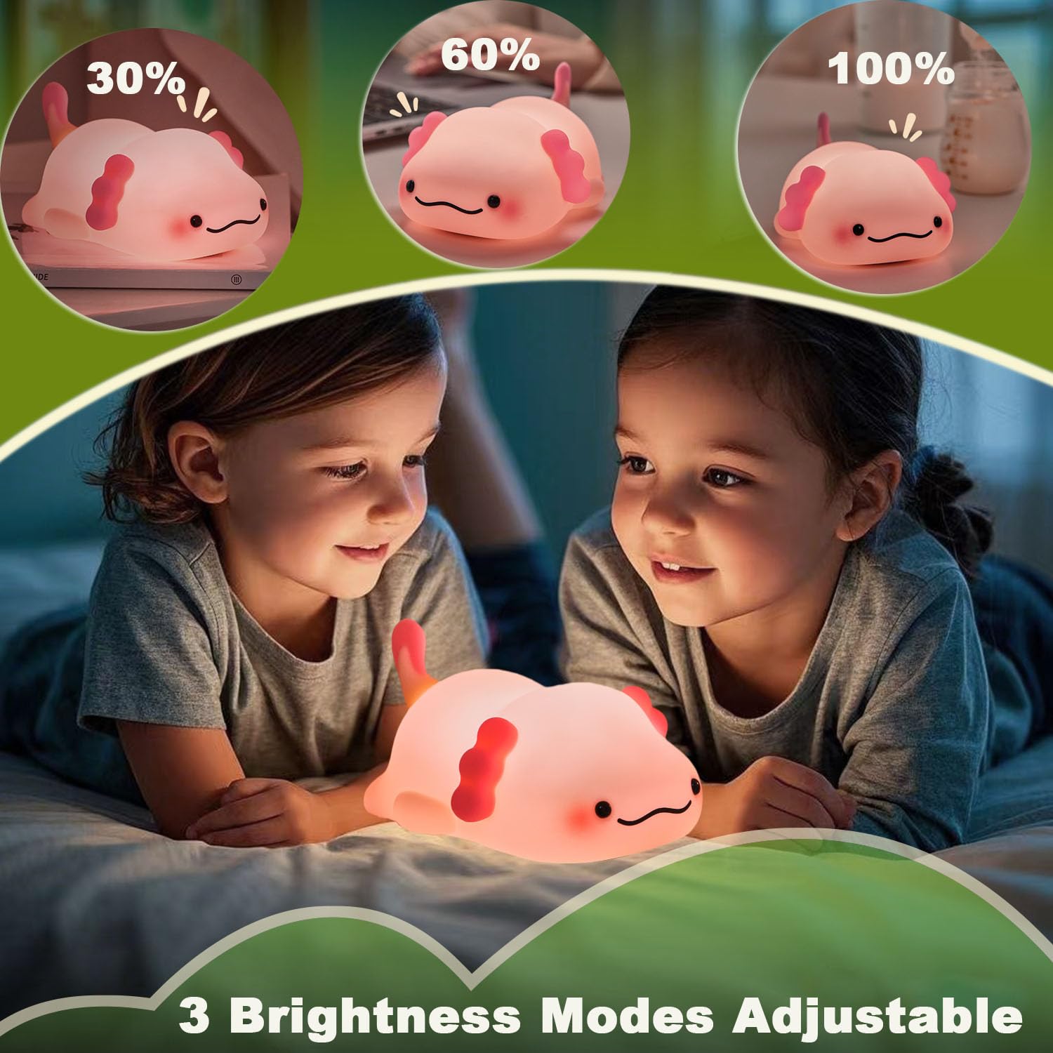 DREAMING MY DREAM Cute Axolotl Night Light, LED Squishy Novelty Animal Night Lamp, 3 Level Dimmable Nursery Nightlight for Breas