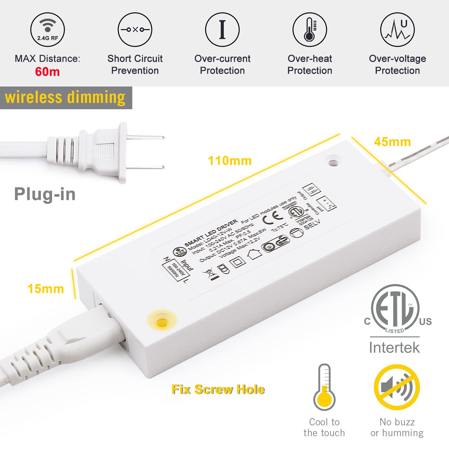 VST Under Cabinet Mini Panel Lighting 3PCS 3.94inch 12V 2.5W with Wireless Dimmer Switch, Round White, Model PL07