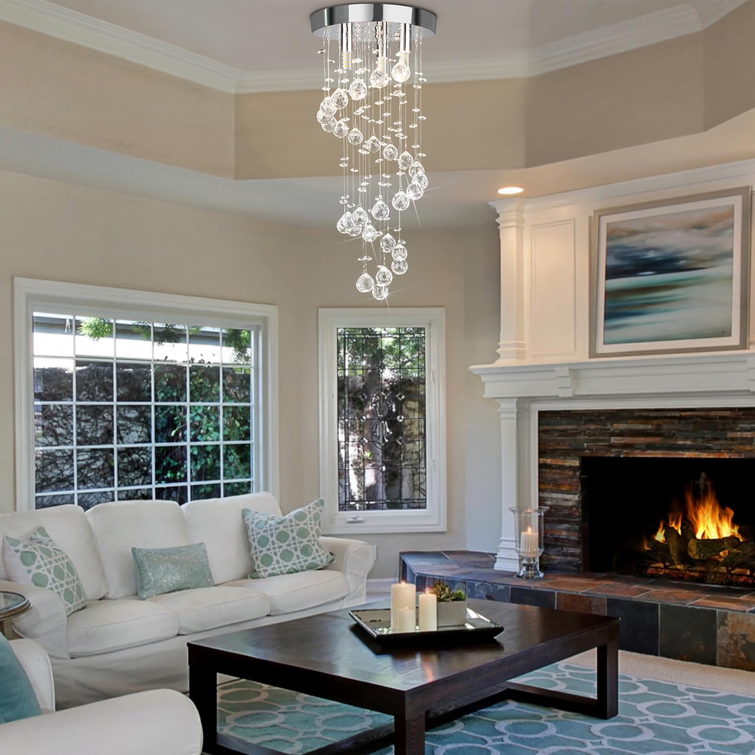 Crystop Modern Crystal Chandelier Pendant Light Fixture, 3-Lights Raindrop Design, 21.3&quot; H