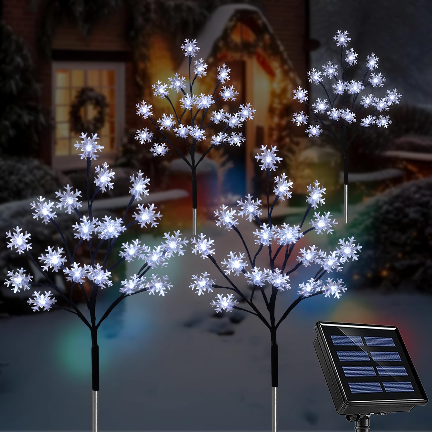 4-Pack 80LEDs Solar Christmas Snowflake Stake Lights, 8 Modes Solar Snowflake Christmas Decorations Outdoor Lights, Waterproof O