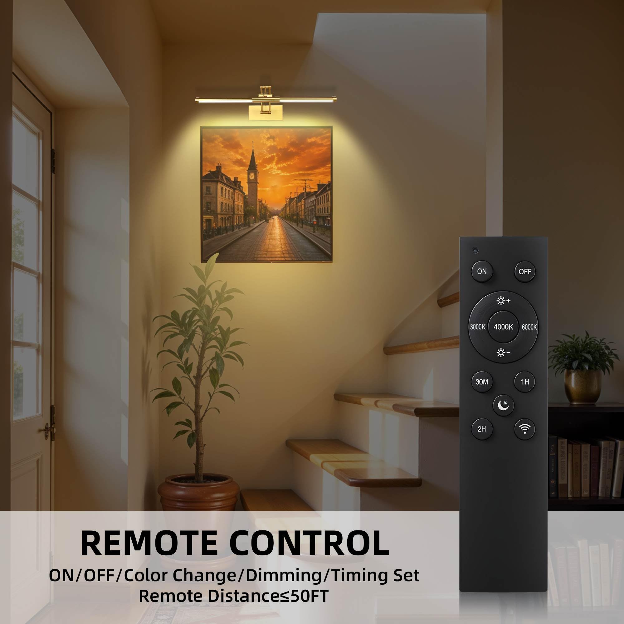 24'' Picture Lights For Wall Battery Operated, Rechargeable Picture Lights, Remote Wireless Wall Lights 3000K/4000K/6000K Dimmab