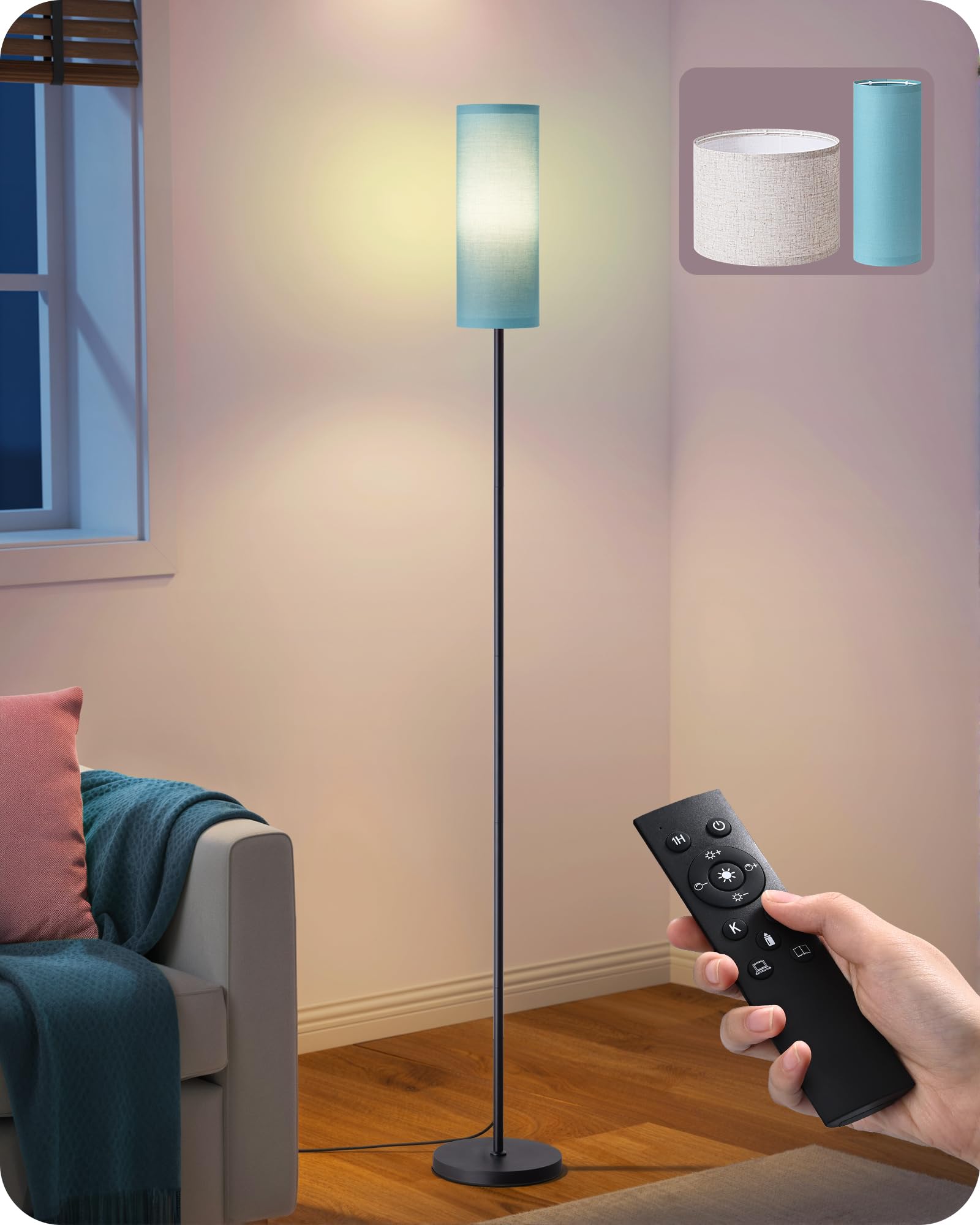 EDISHINE Modern Floor Lamps for Living Room, 63.7 Colorful Floor Lamp with Two Shades, Remote Control Foot Switch, 2700-6000K Di