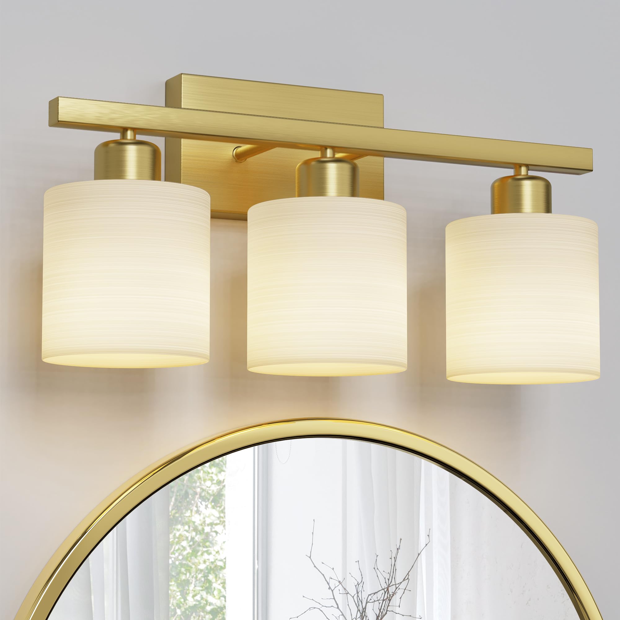 PARTPHONER Bathroom Light Fixtures, 3-Light Vanity Light, Brushed Gold, Stainless Steel, Model PAWL177AS1