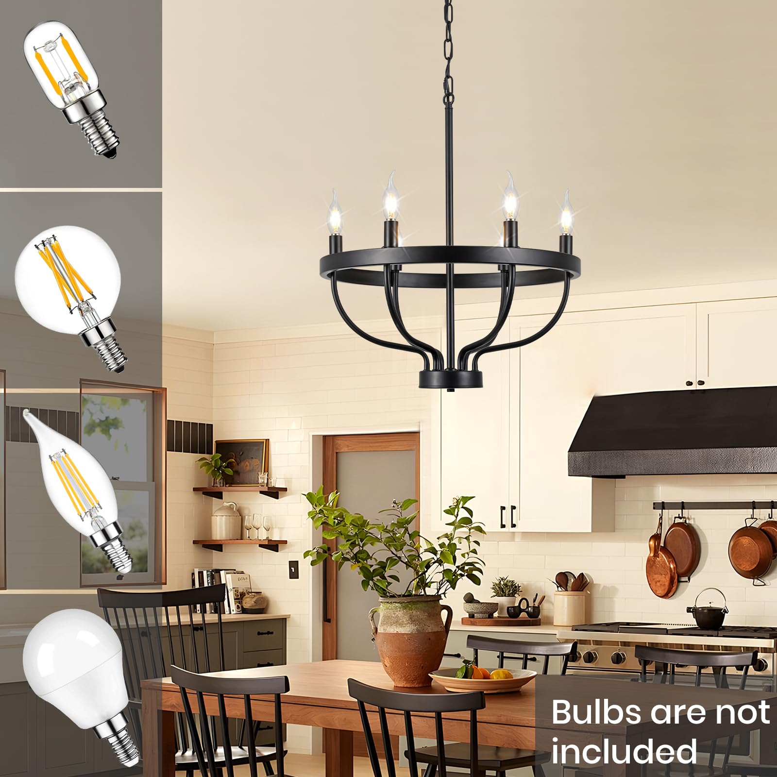 Black Dining Room Light Fixture, 6-Light Black Chandeliers For Dining Room Farmhouse Wagon Wheel Chandeliers, Adjustable Height