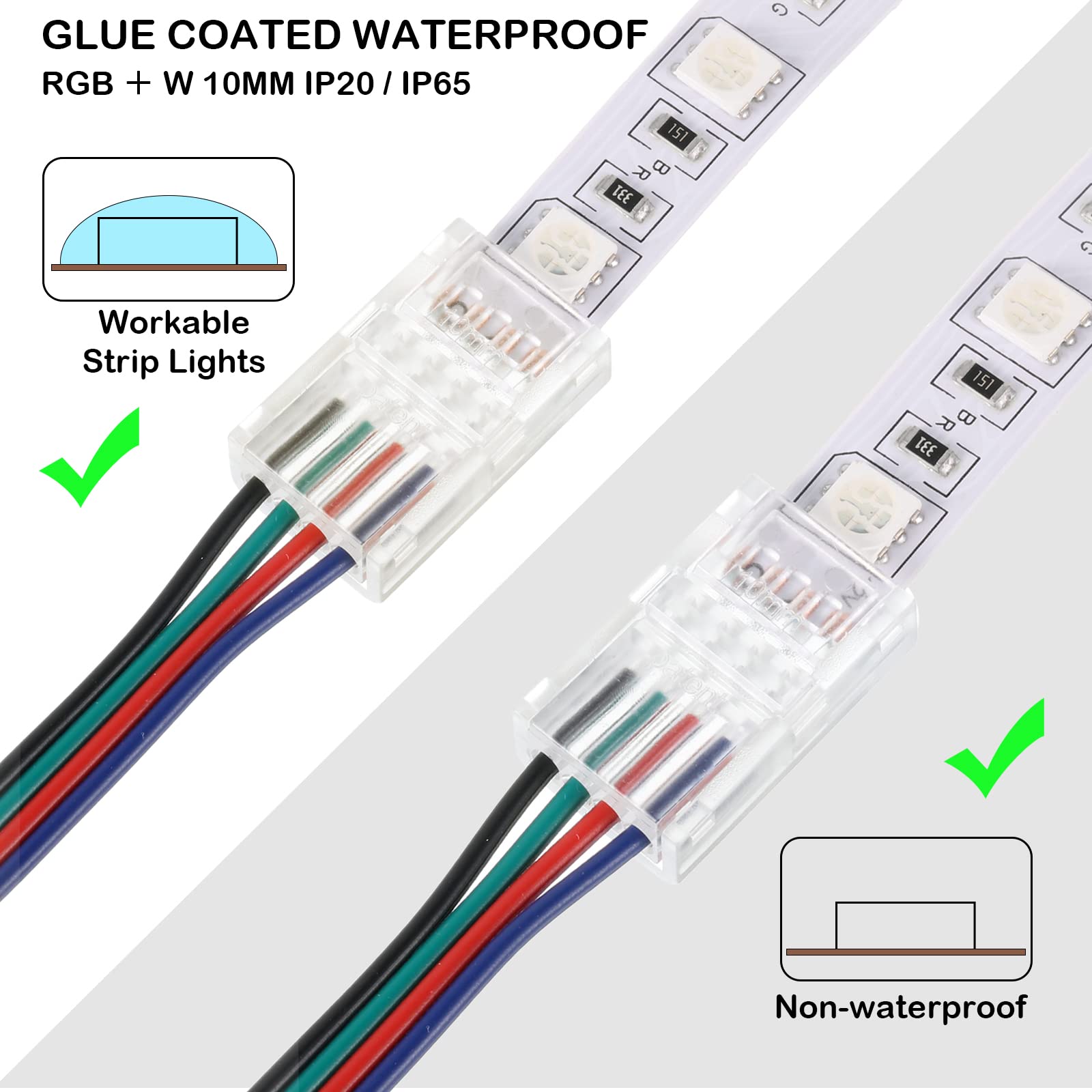 Flutesan Solderless LED Strip Connector, 4 Pin, 10 mm, Retro Style, 10 Packs, for 16.4 Feet LED Strip Lights