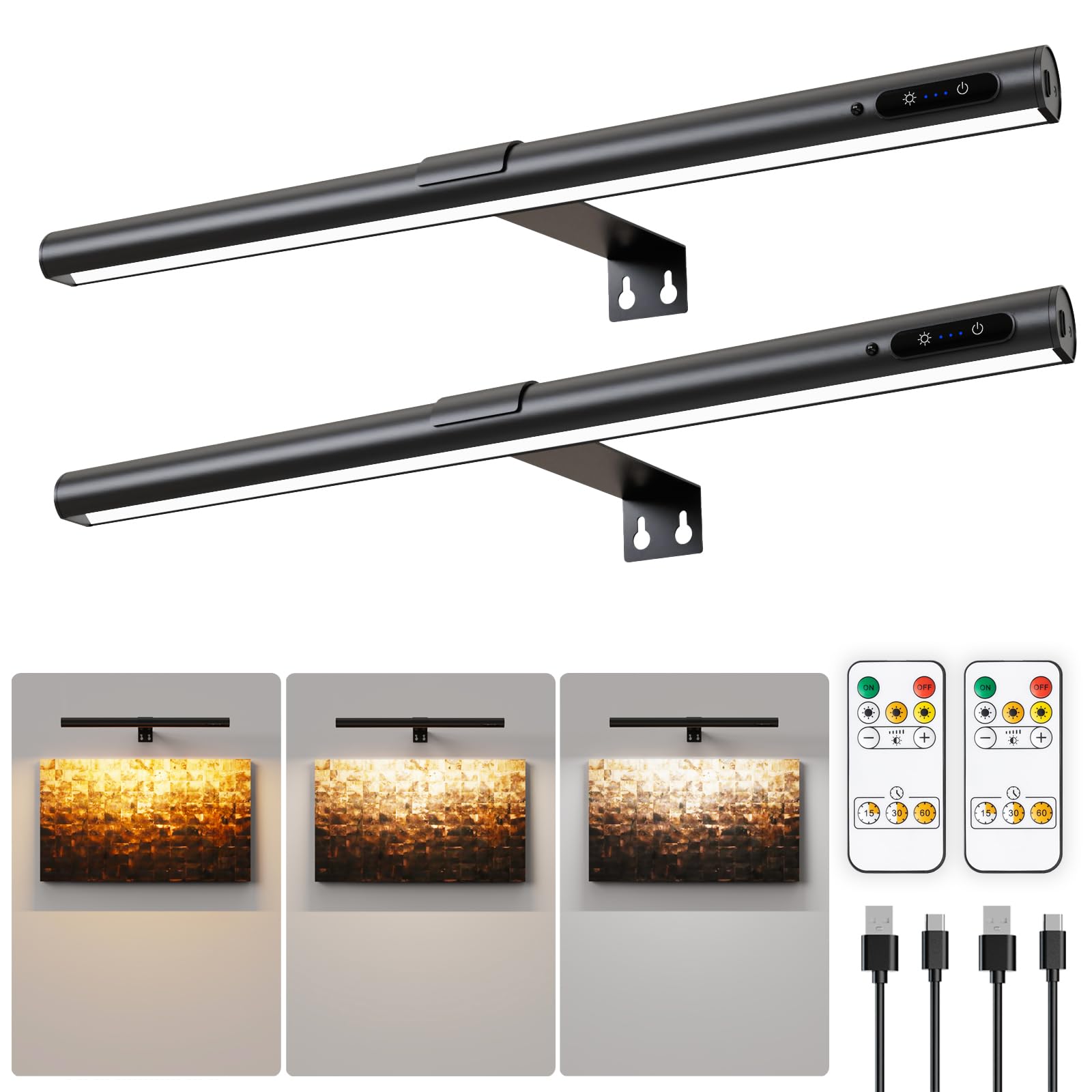 EAYOYAE 19.7inch Battery Operated Wireless Picture Light,Remote Control Painting Display Lights, Rechargeable Wall Lights with T