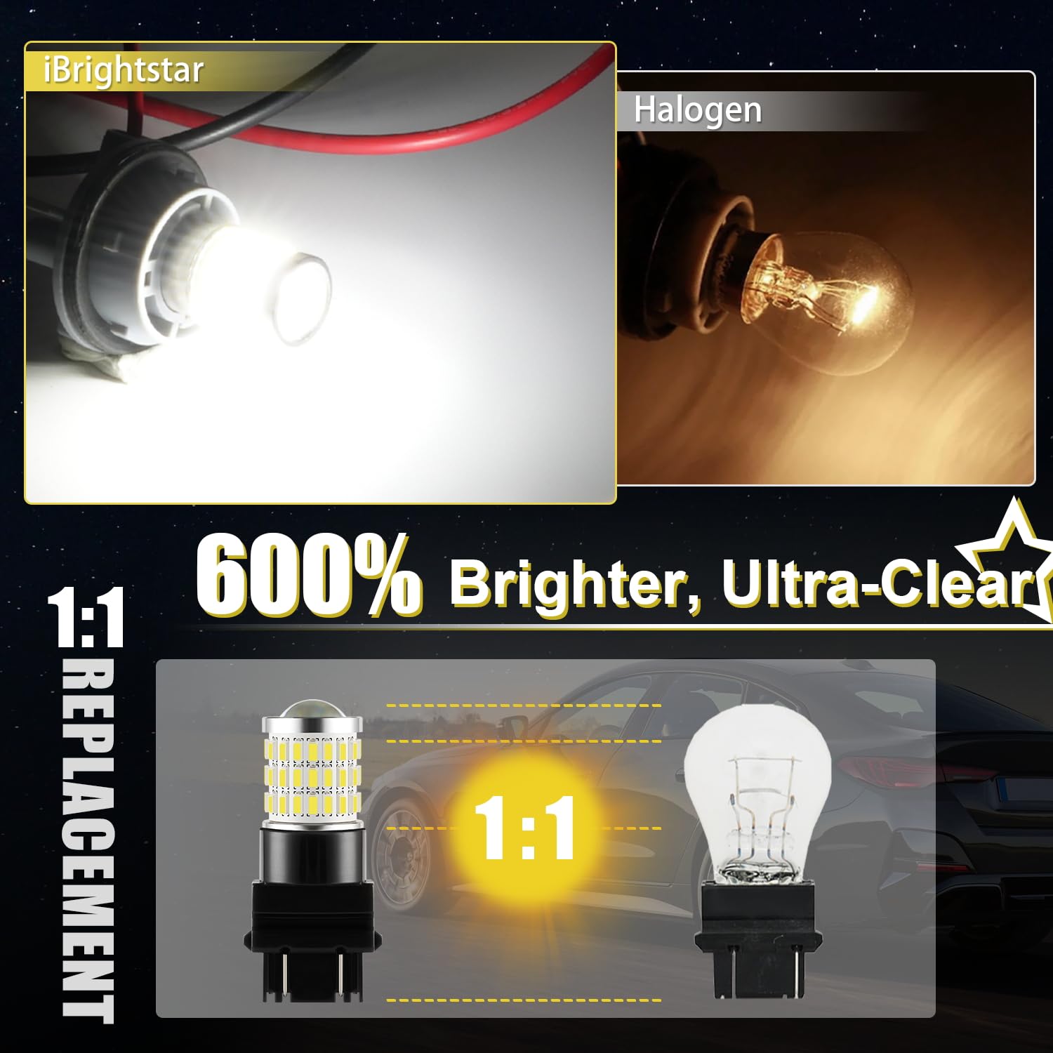 iBrightstar 3157 LED Bulb White, 4157 3156 LED Reverse Light Bulbs Super Bright for Tail Brake Lights Backup Lights Turn Signal