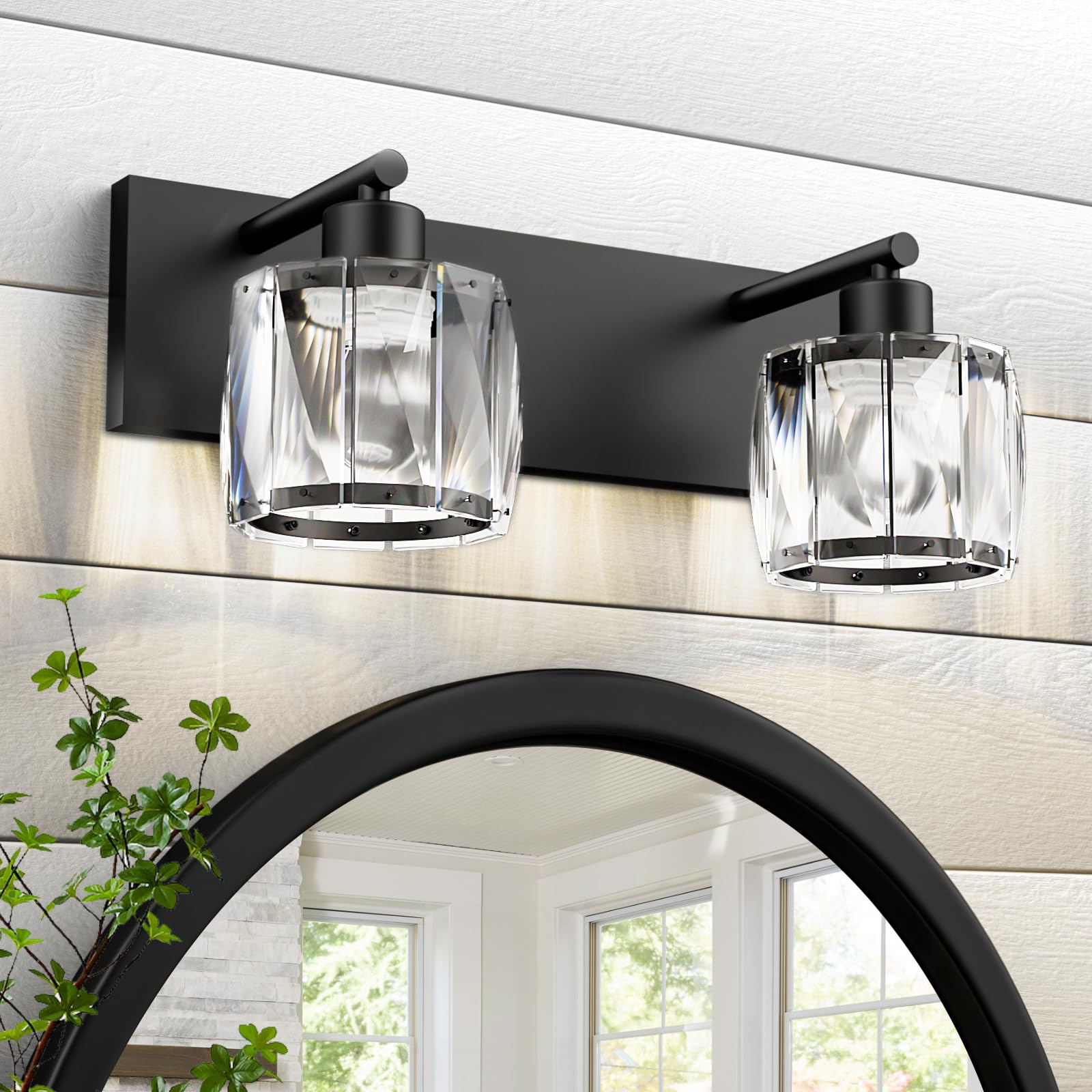 VOLISUN Crystal Vanity Lights for Bathrooms  2 Light Bathroom Vanity Light  Modern Matte Black Bathroom Light Over Mirror  Black Bathrooms Lights Fixtures-UL Certificated(Exclude Bulb)