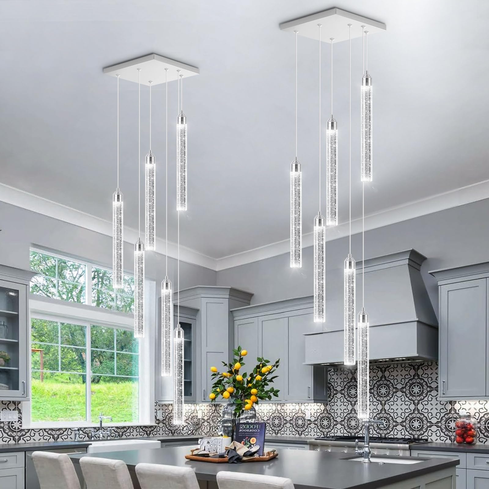 Modern Crystal Pendant Lights for Kitchen Island Mini Chandelier LED Dimmable Ceiling Handing Lighting for Dining Room Corridor 